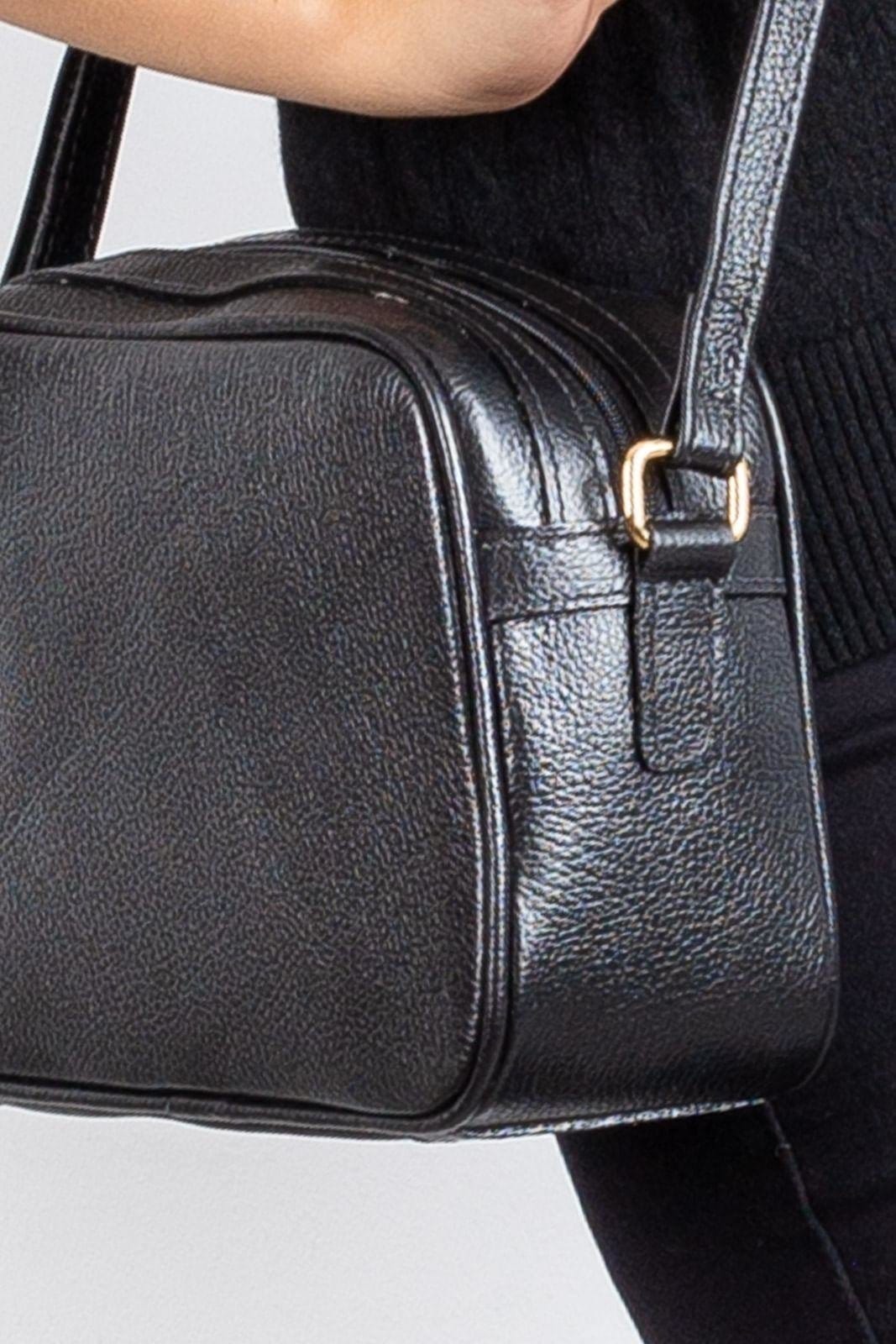 Vista 2 Bolsa quadrada pequena de couro liso Diana Andrea Vinci preto