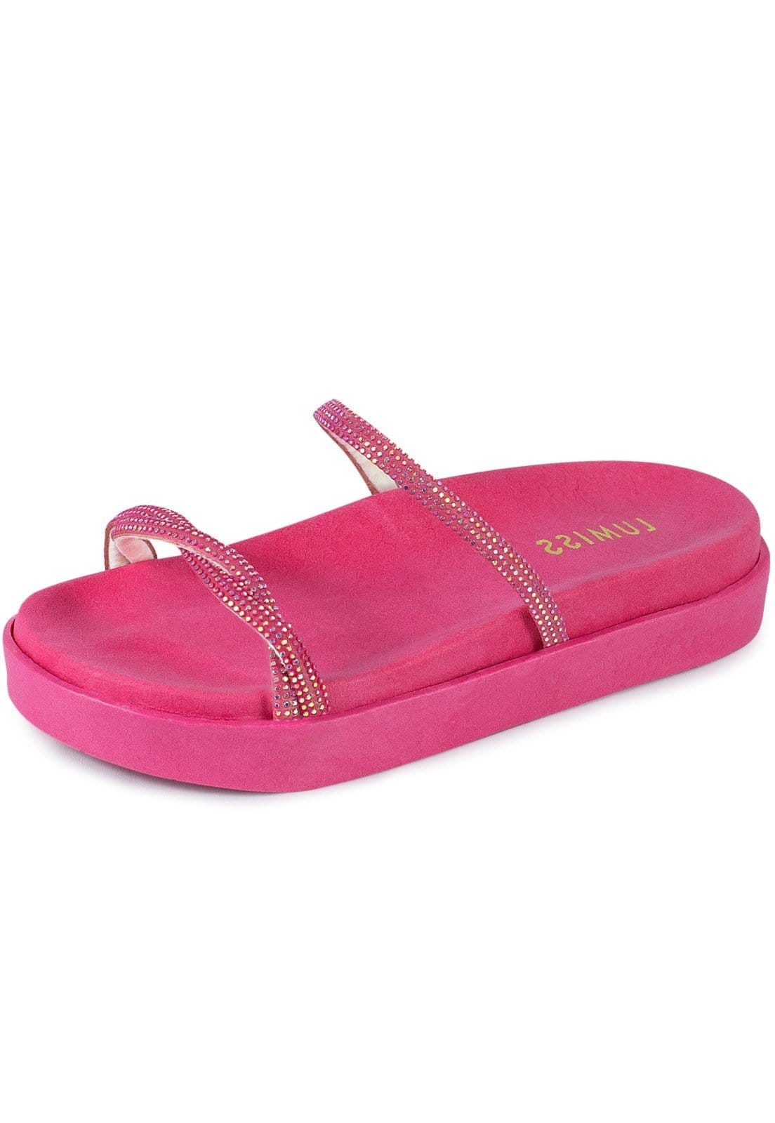 Sandália Papete Feminina Lumiss Flatform Tiras Strass