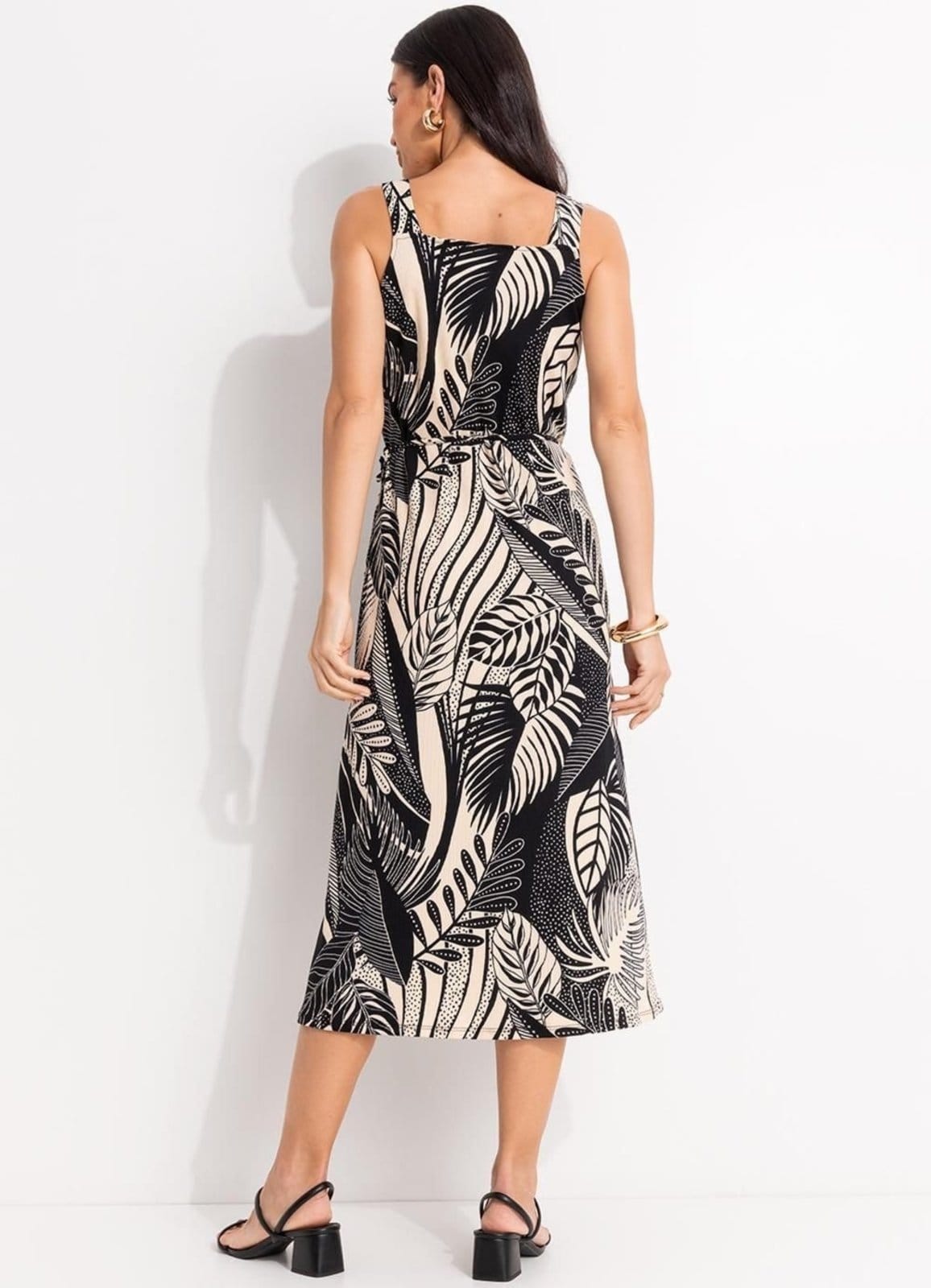 Vista 2 Vestido Em Canelado Folhagem Quintess preto