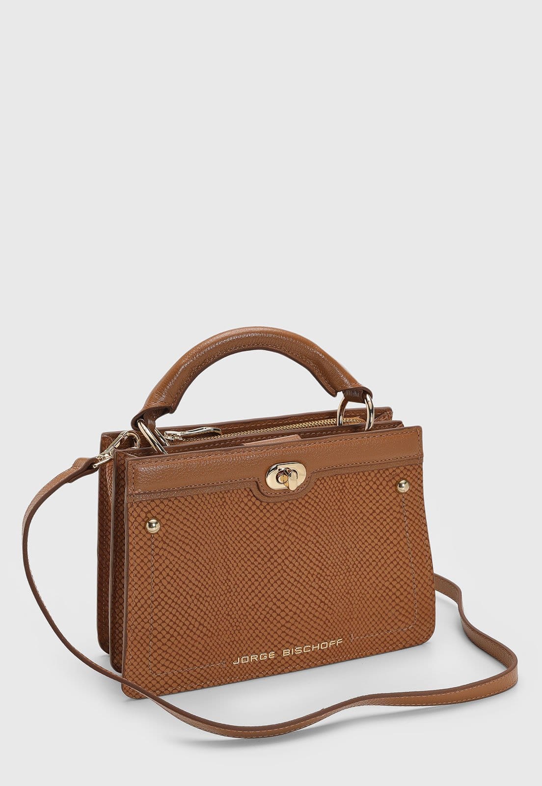Vista 2 Bolsa Feminina Jorge Bischoff Texturizada Caramelo Jorge Bischoff marrom