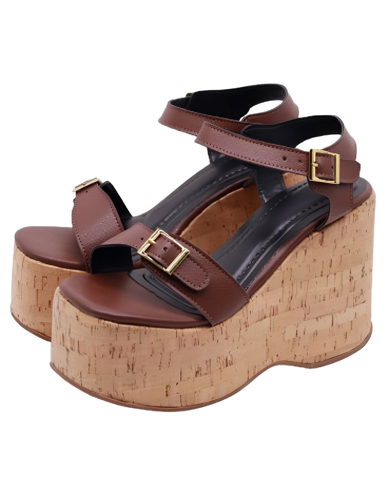 Vista 2 Sandália Feminino Anabela Cortiça Plataforma 182176 Floter Cacau Flor da Pele marrom