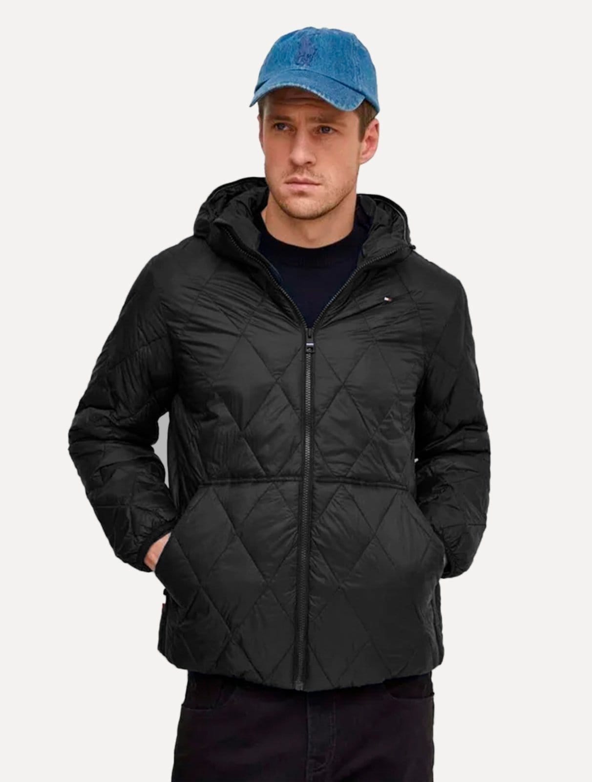Jaqueta Tommy Hilfiger Masculina Hooded Quilted Preta