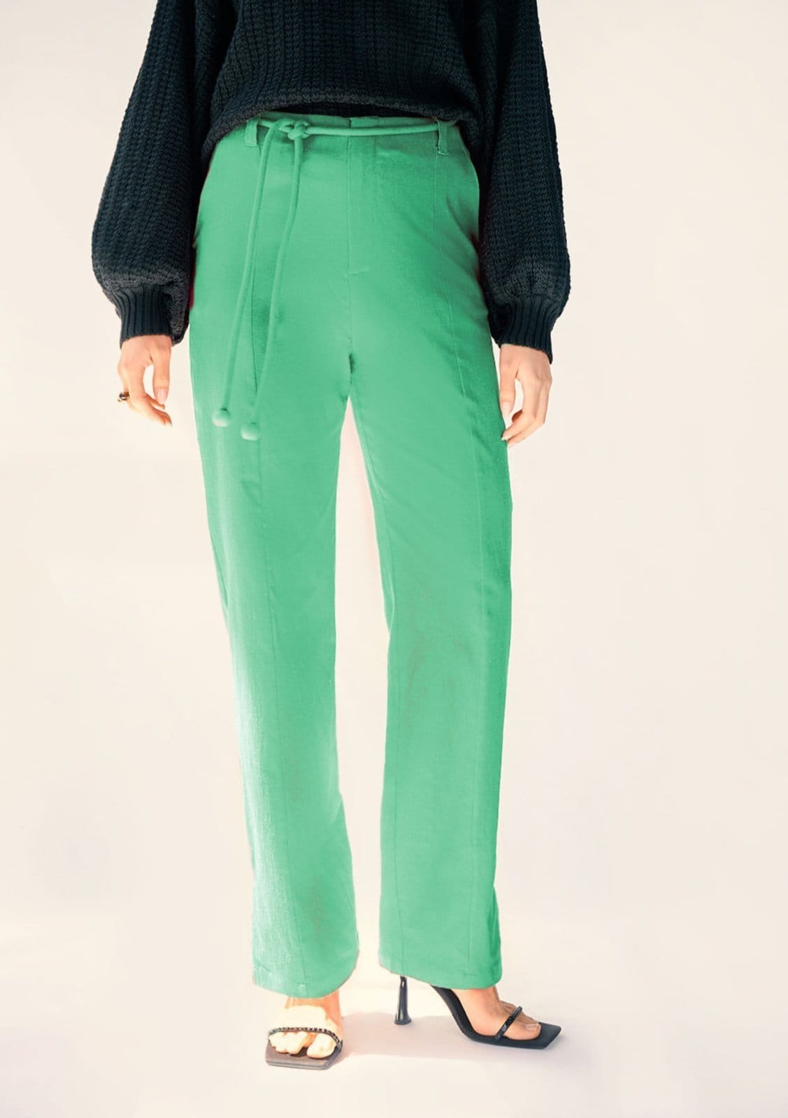 Vista 2 Calca Zinco Reta Cós Alto Com Amarração Zinco verde