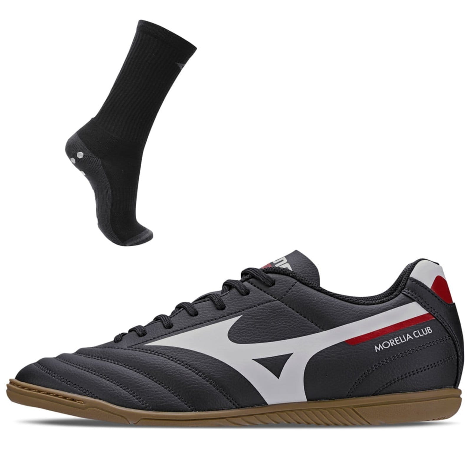 Kit 1 Chuteira Futsal Masculina Mizuno Morelia Club In e 1 Meia Antiderrapante Cano Médio