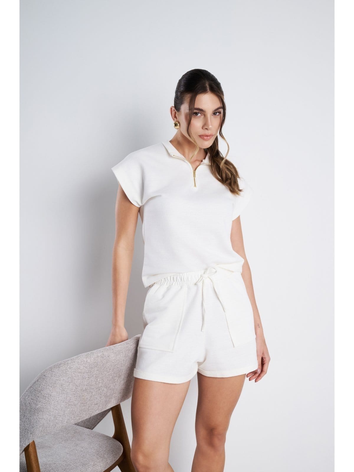 Conjunto Feminino Meujeans Amora Moletinho Off White