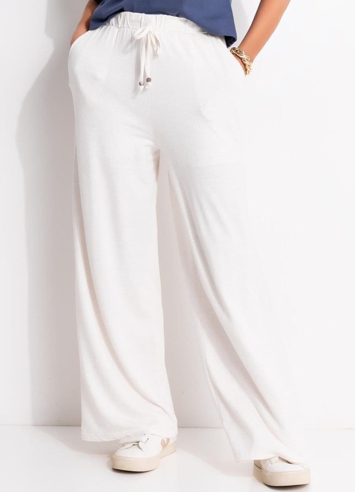 Calça Em Malha Texturizada Natural