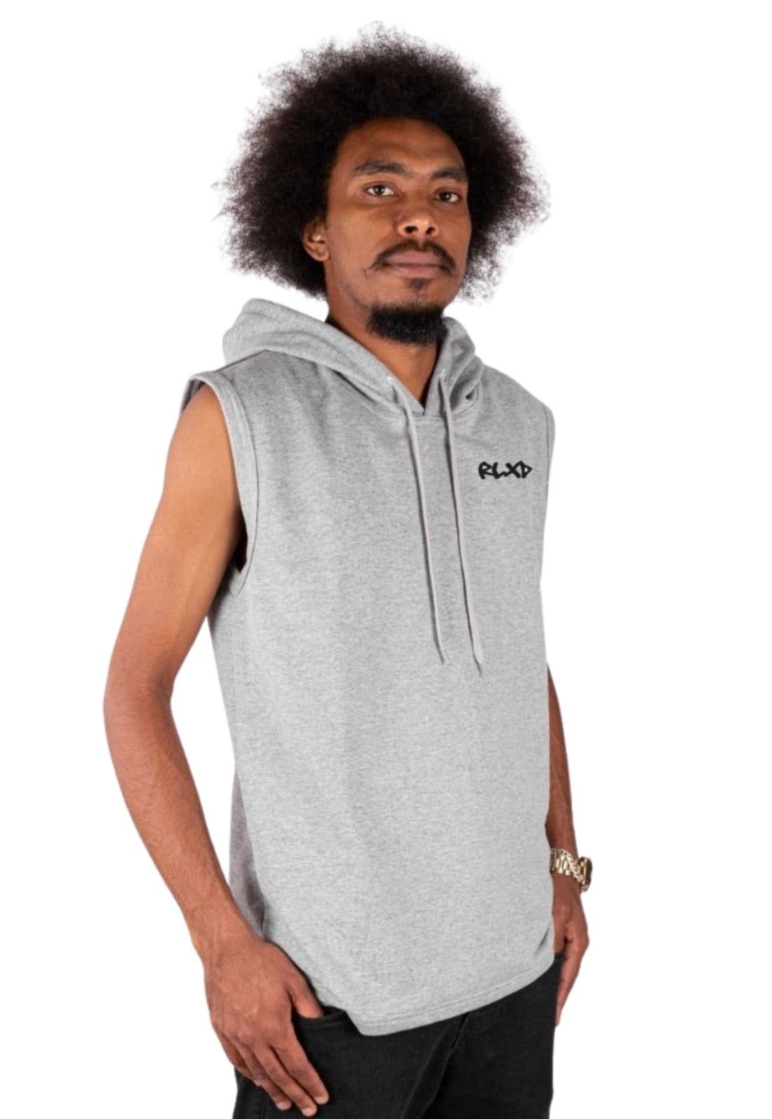 Vista 2 Regata De Moletinho Com Capuz Ajustável Masculino Relaxado cinza