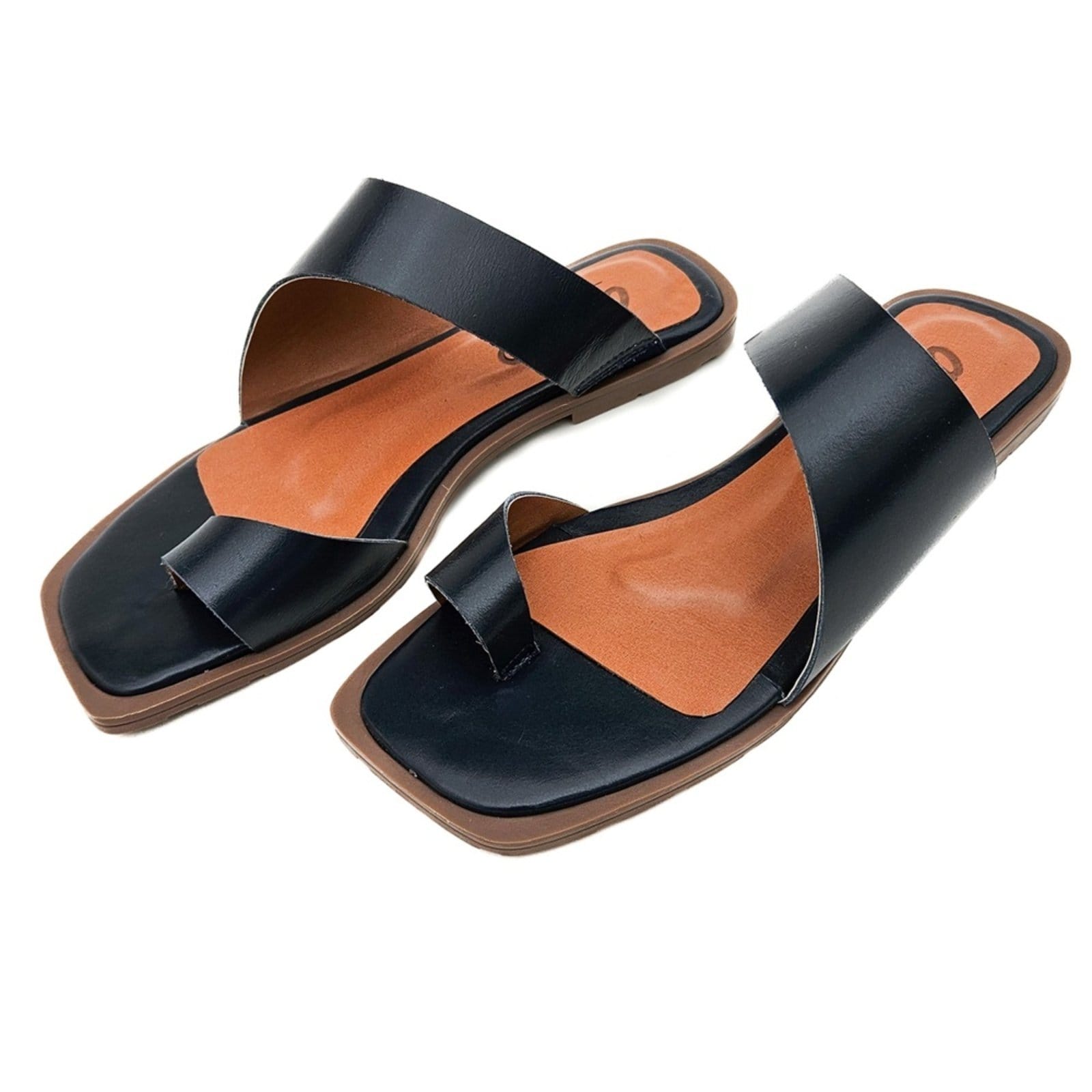 Vista 2 Sandália Rasteira em Couro Amo Calçados Lori Amo Calçados azul marinho