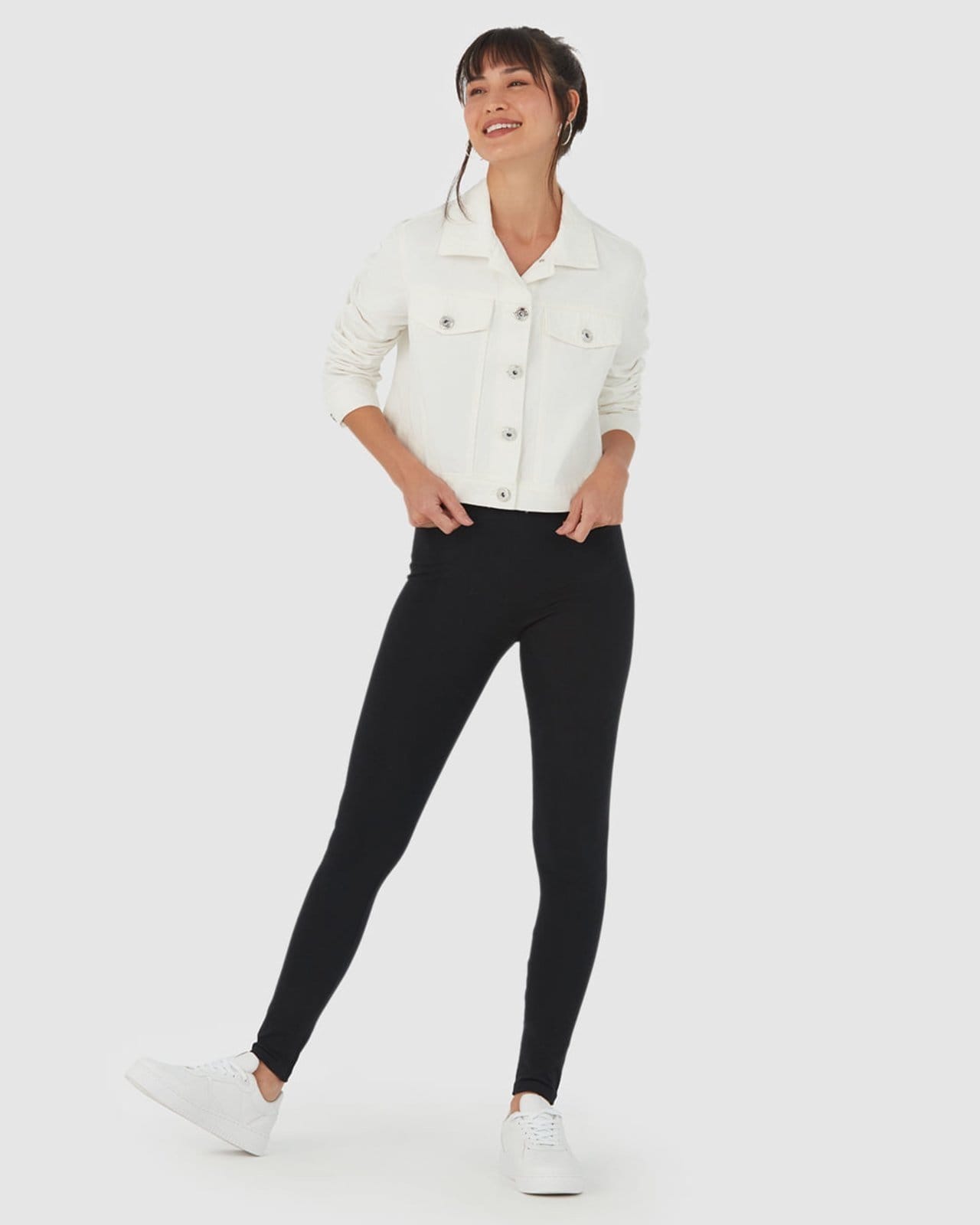 Vista 2 Calça Legging Básica Feminina Cintura Média Em Algodão Malwee preto