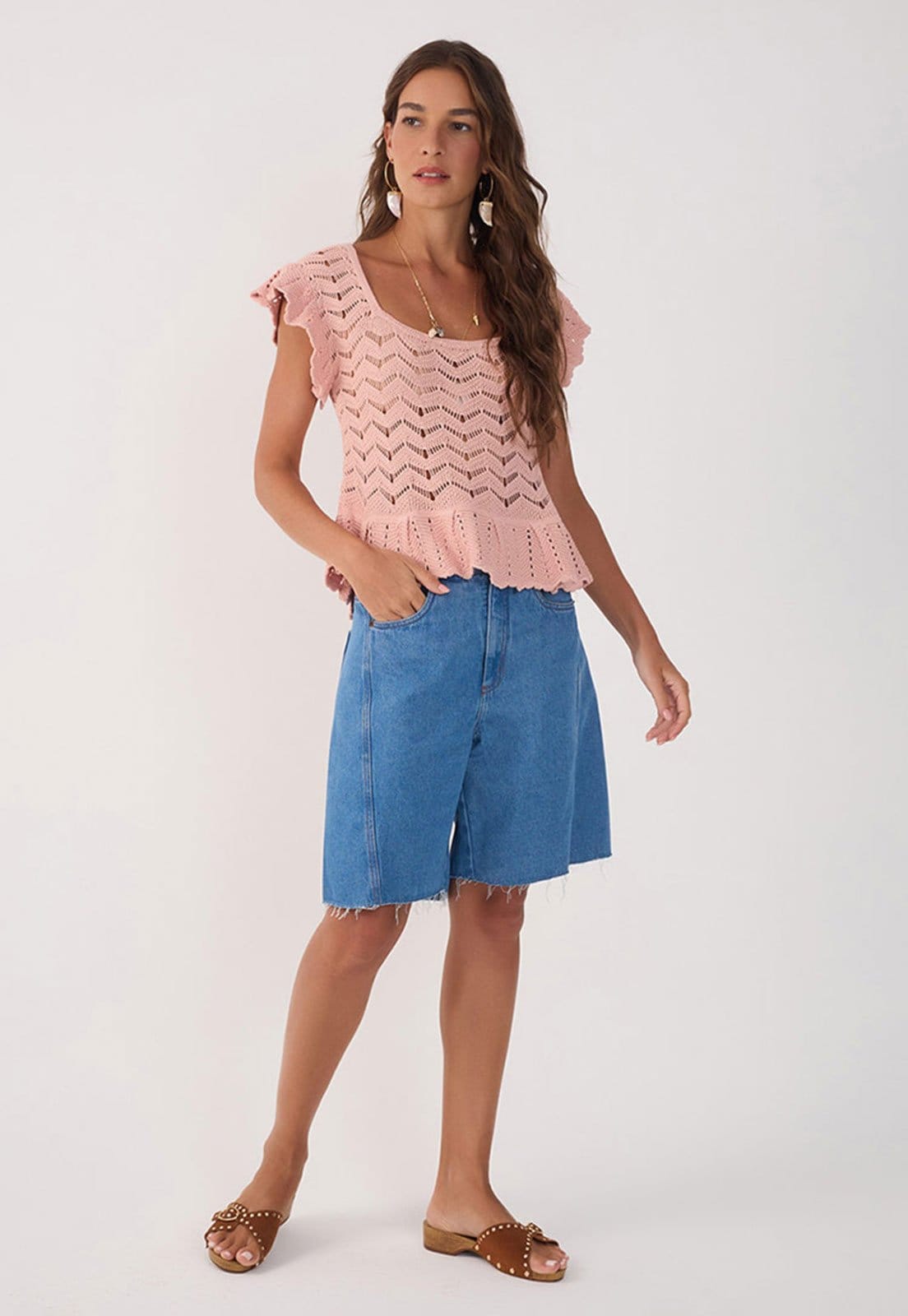 Vista 2 Bermuda Jeans Dress To Reta Barra Destroyed Dress to azul