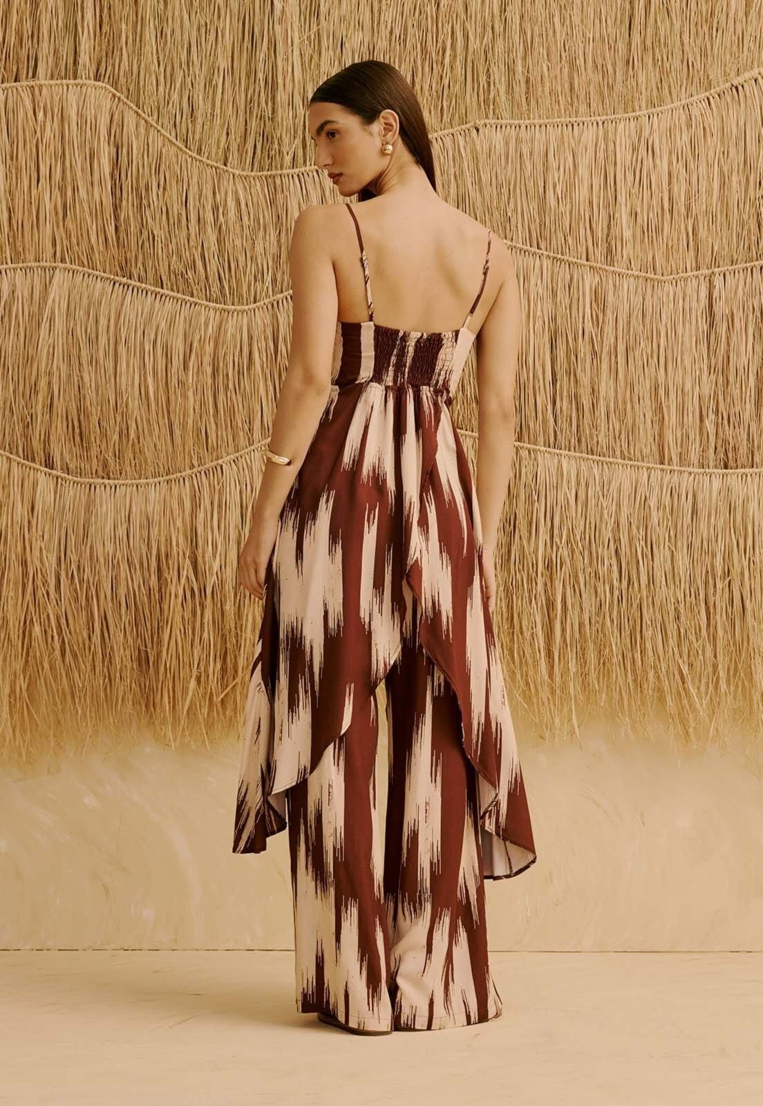 Vista 2 Calça Reta Estampada Amantani CaCay marrom