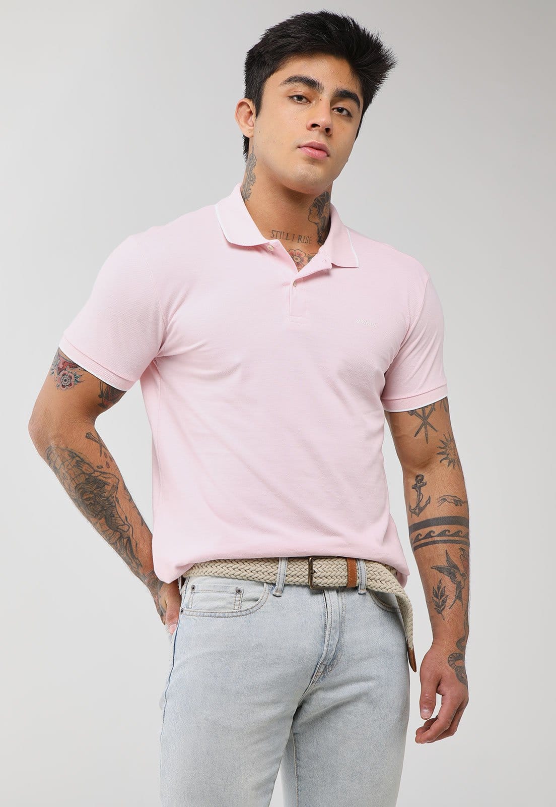 Vista principal Polo Masculina Colcci Gola Tradicional Claro Colcci rosa
