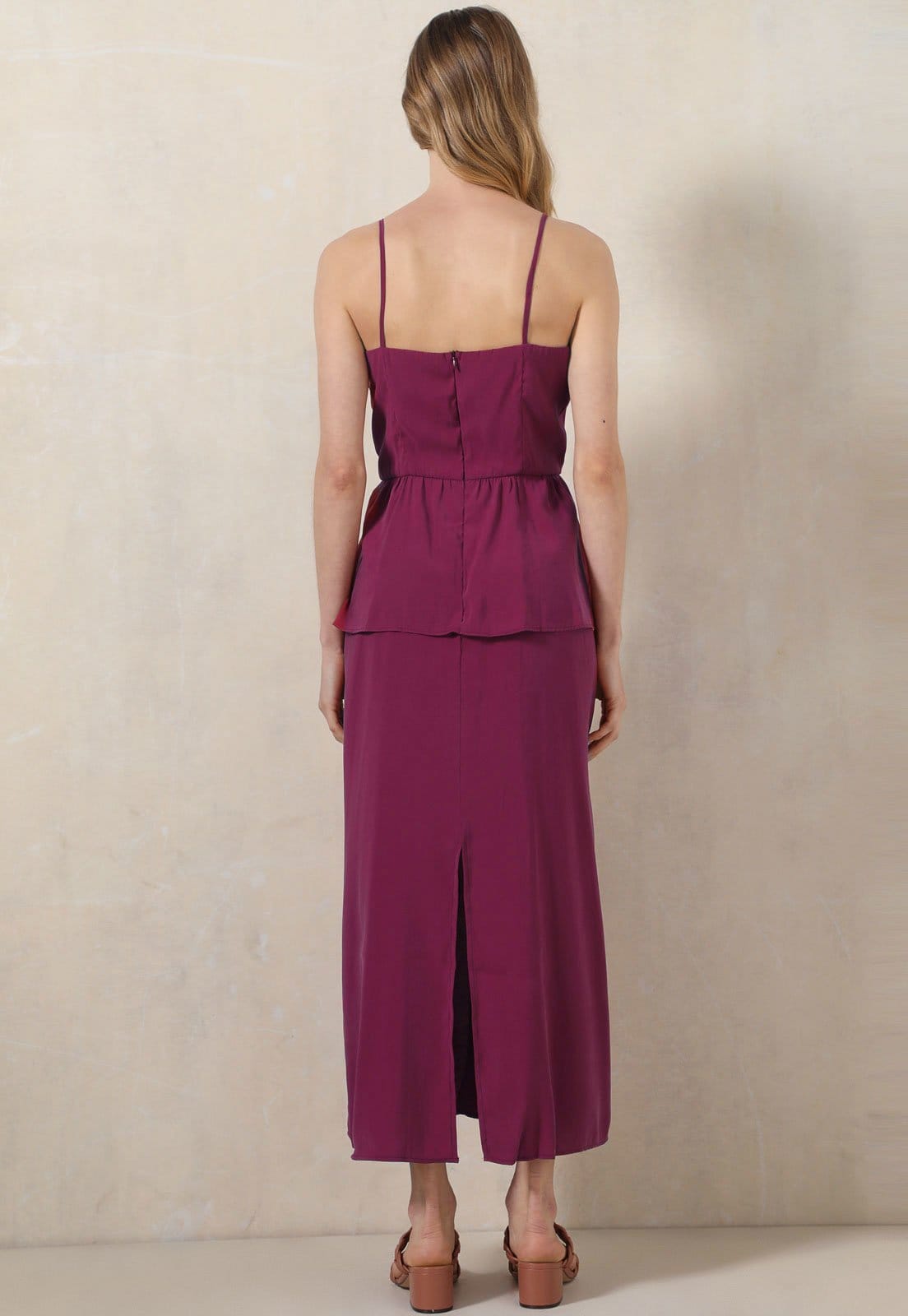 Vista 2 Vestido Cruise Midi Babado Cruise vinho