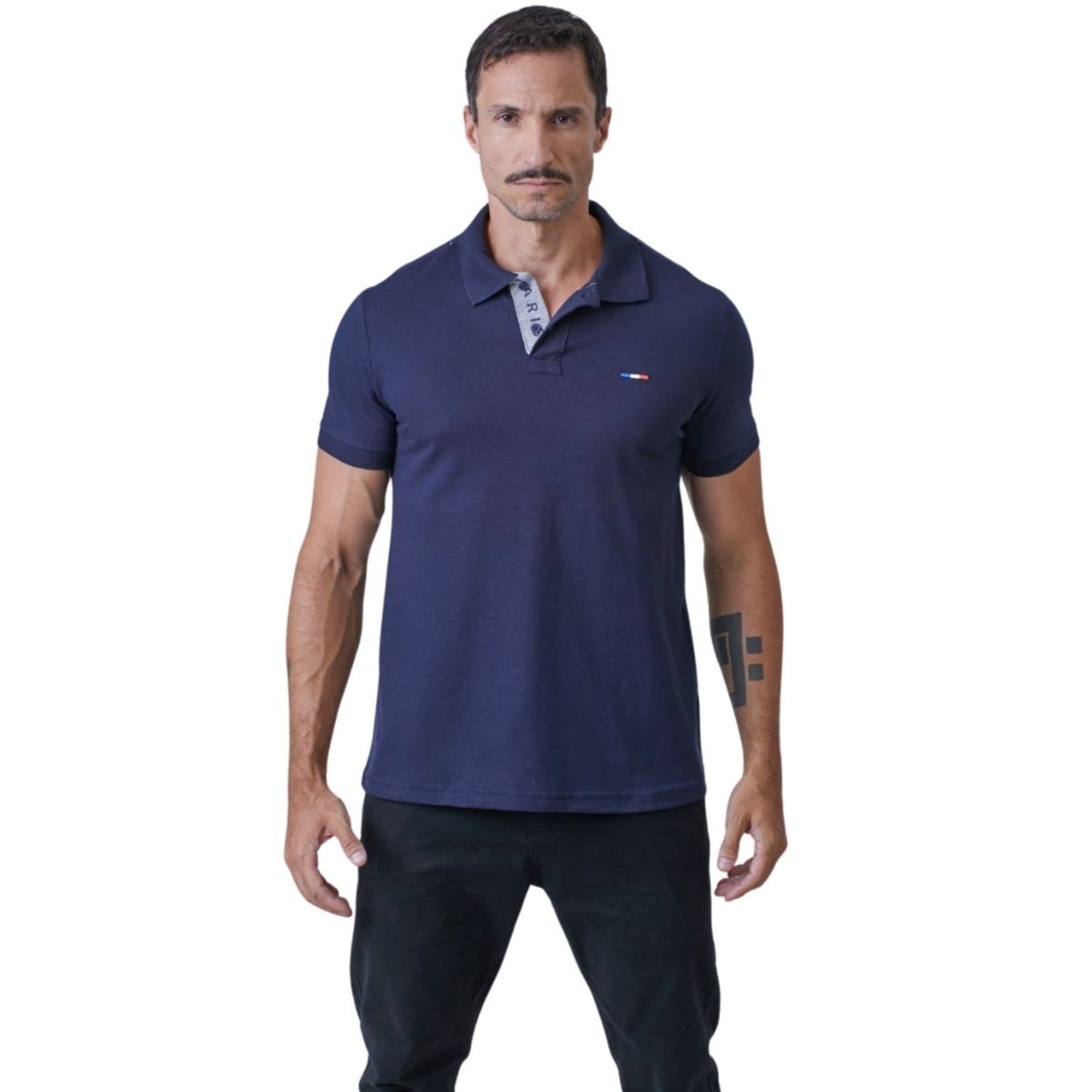 Camisa Polo FMF Masculina Básica Industrie Piquet no Estilo Tommy Bordado França Marinho