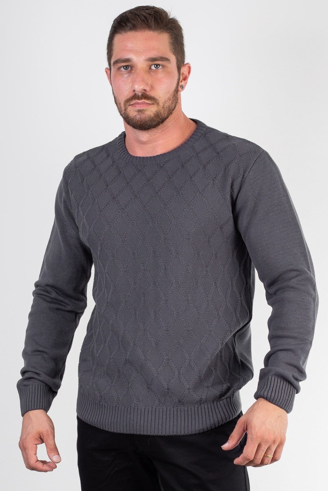 Vista principal Blusão de malha masculino 50010 - Chumbo Enluaze azul marinho