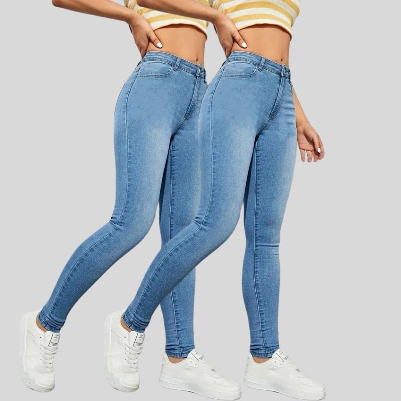 Kit 2 Calça Jeans Feminina Tex Jeans Cintura Alta Skinny com Elastano Confortavel Claro