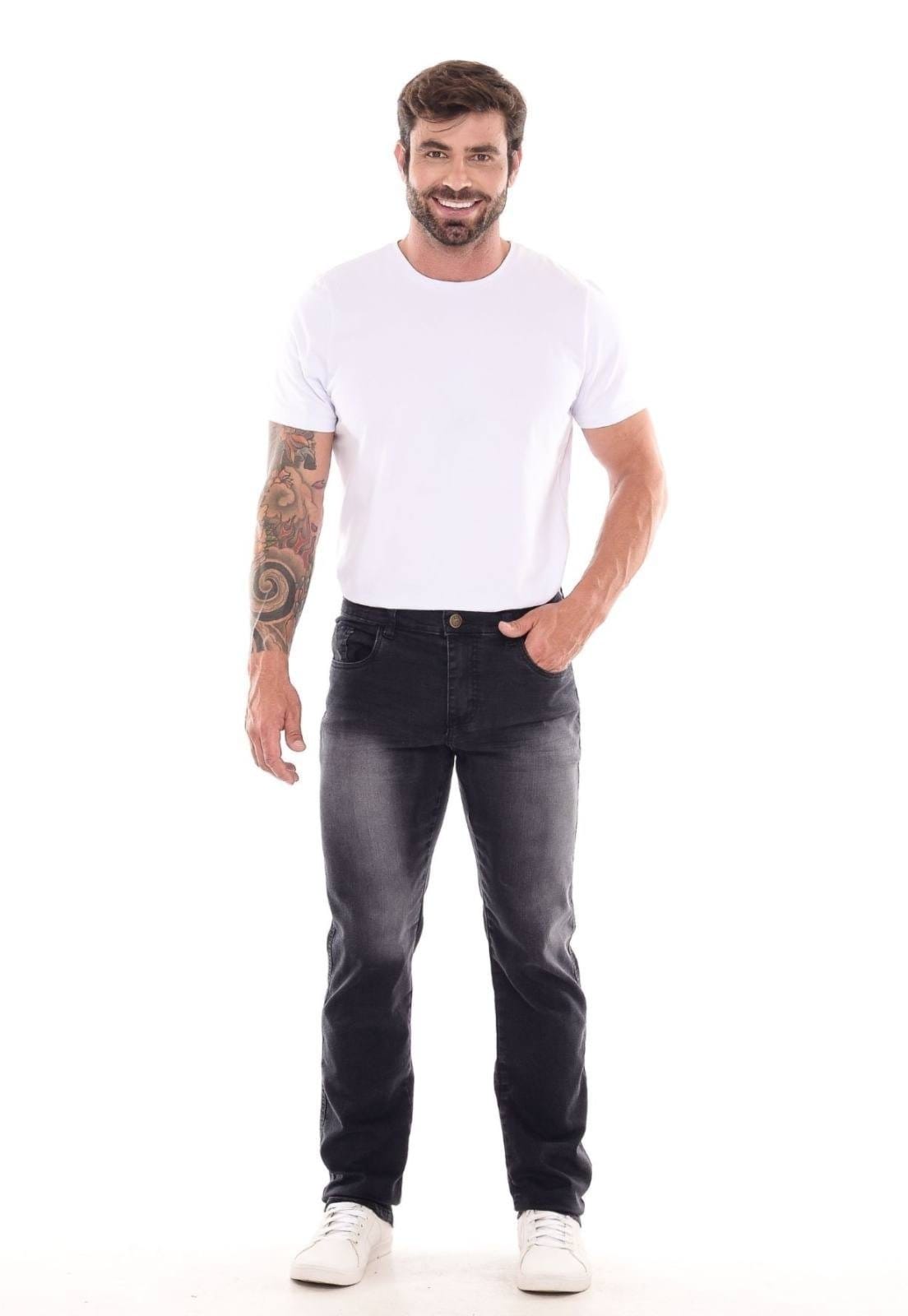 Vista 2 Calça Masculina Mys Jeans Elastano Linha Premium Com Cinza Ethereal Jeans preto