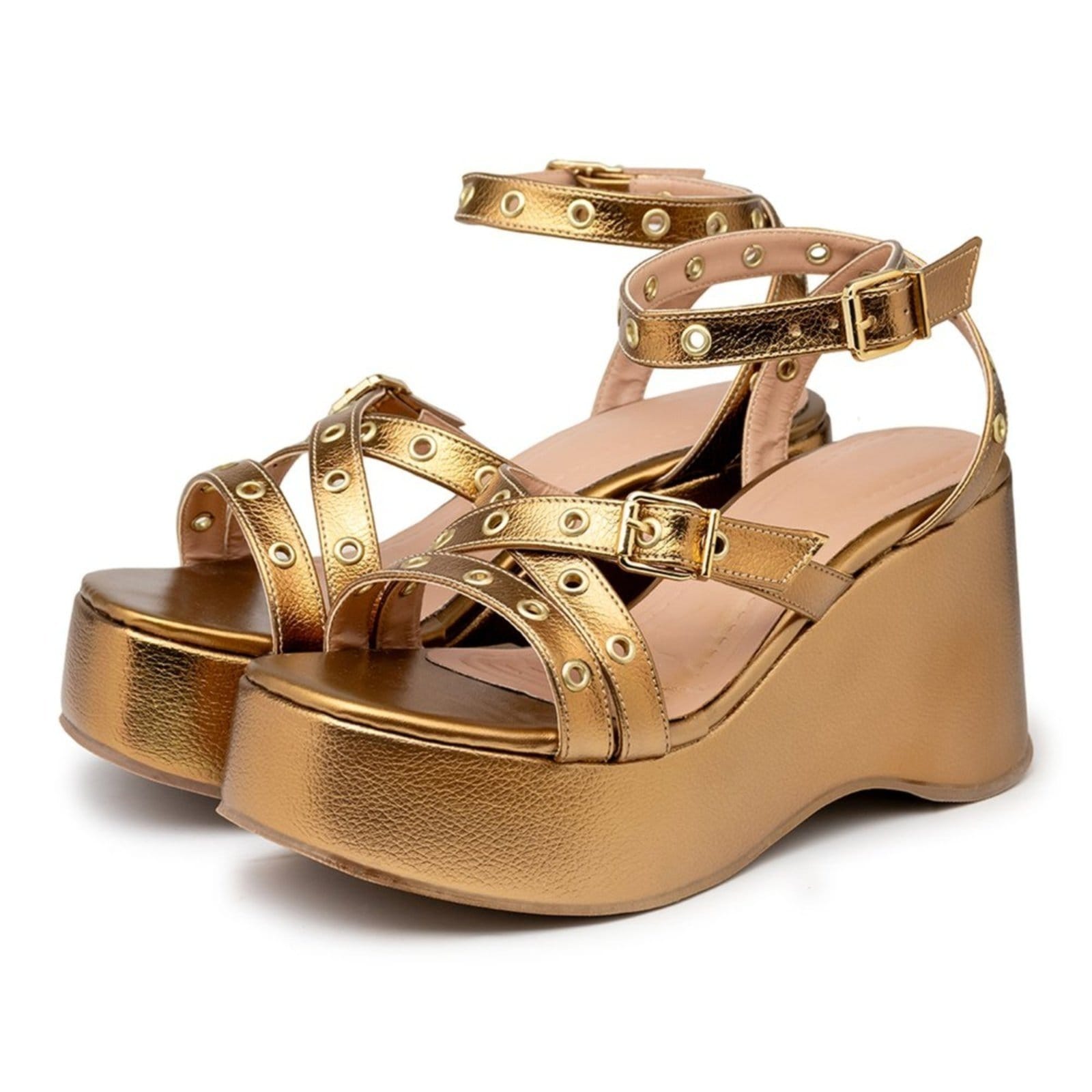 Sandália Feminina Anabela Plataforma Tiras Ilhós 9100 Floter Dalya