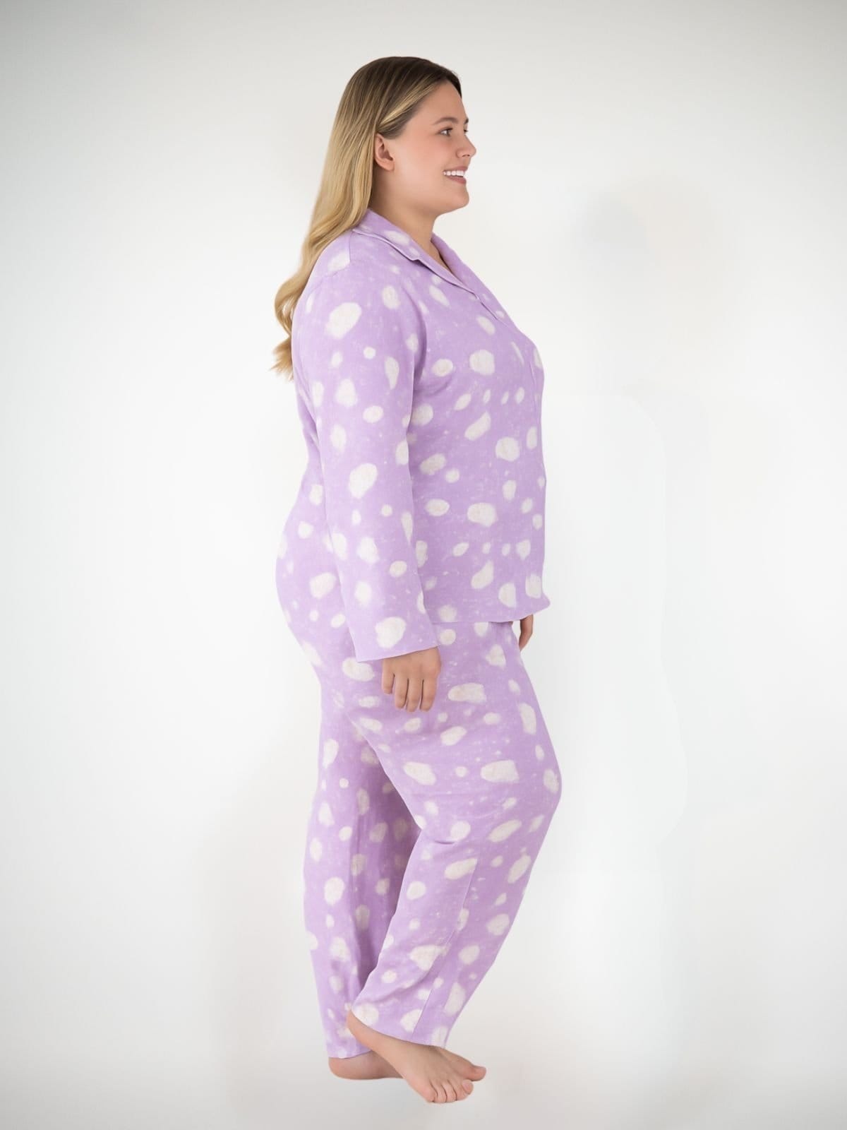 Vista 2 Pijama Algodão Plus Size Americano Longo Amanda - Ovelha Piante lilás