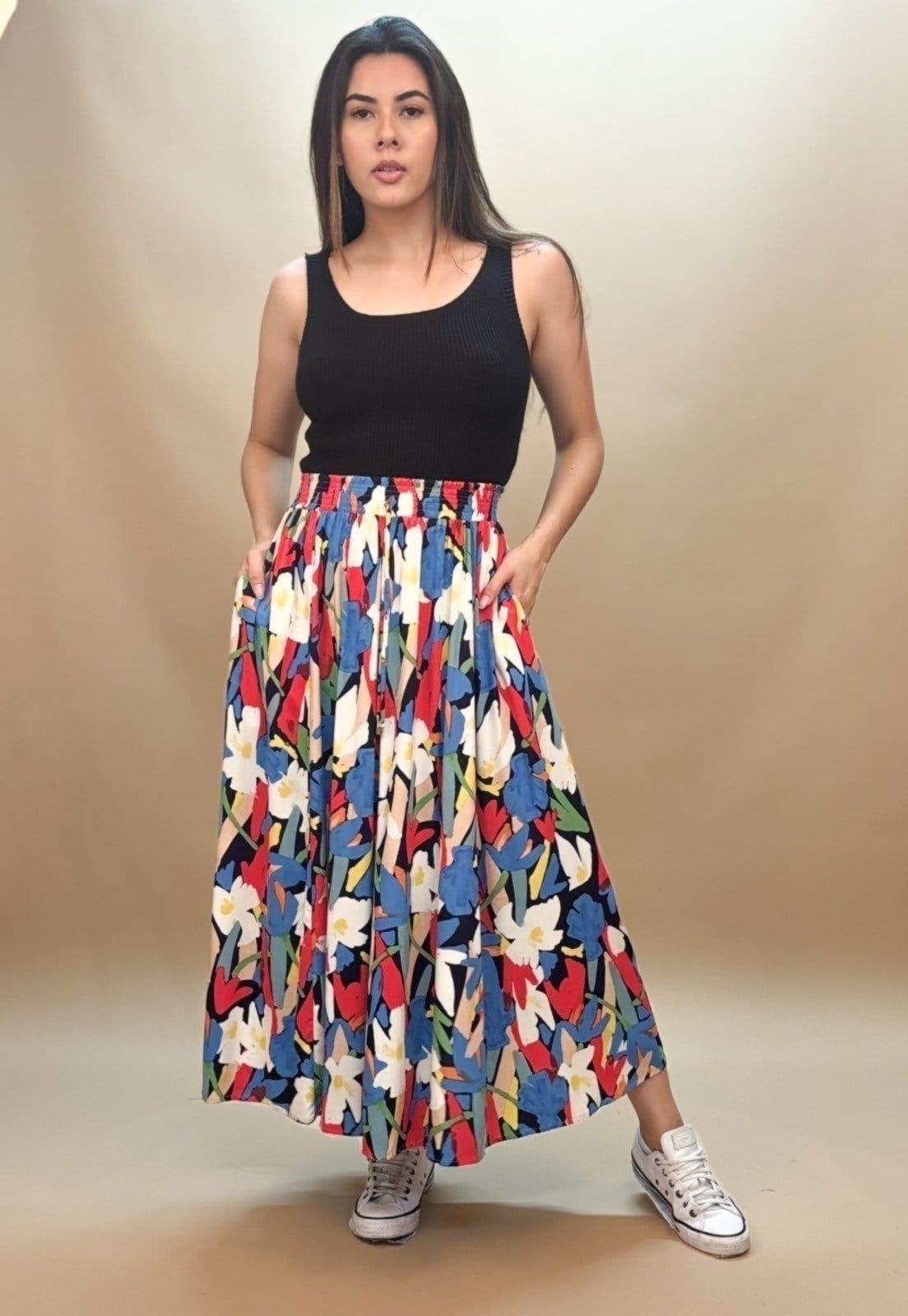 Vista 2 Saia Longa Estampa Floresce Cabanafree azul