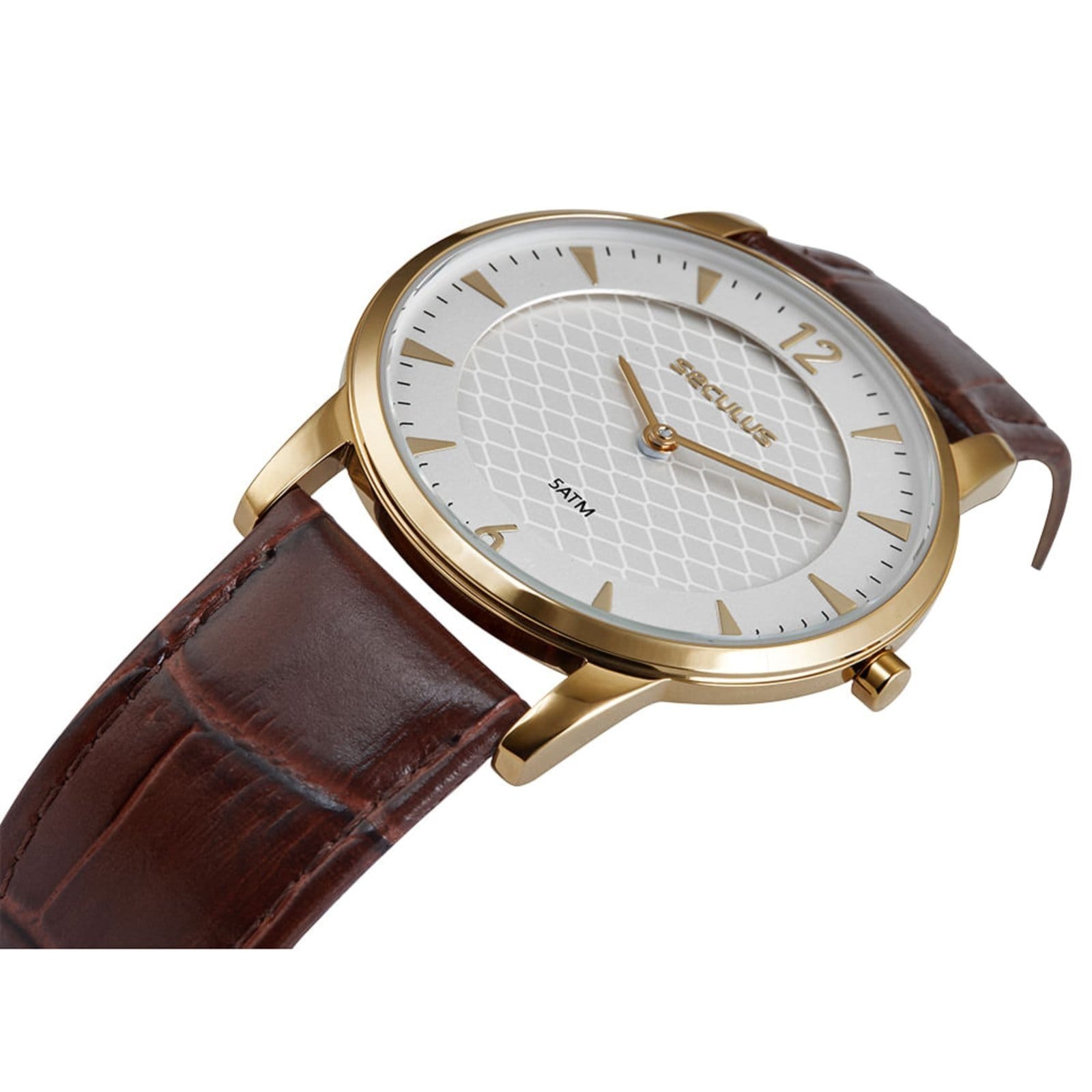 Vista 2 Relógio Masculino Seculus Analógico Minimalista Dourado Seculus marrom