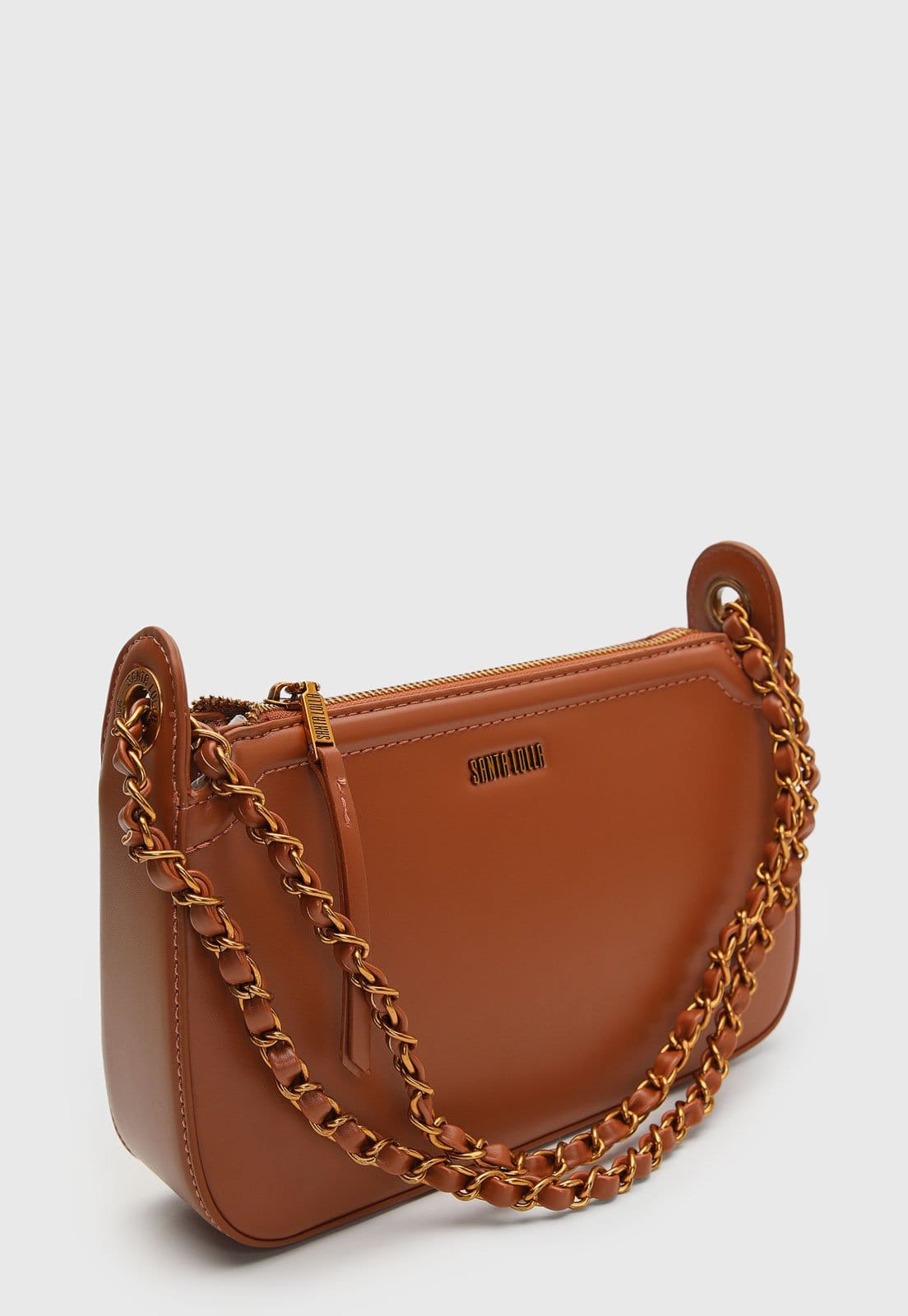 Vista 2 Bolsa Média Feminina Santa Lolla Corrente Santa Lolla caramelo