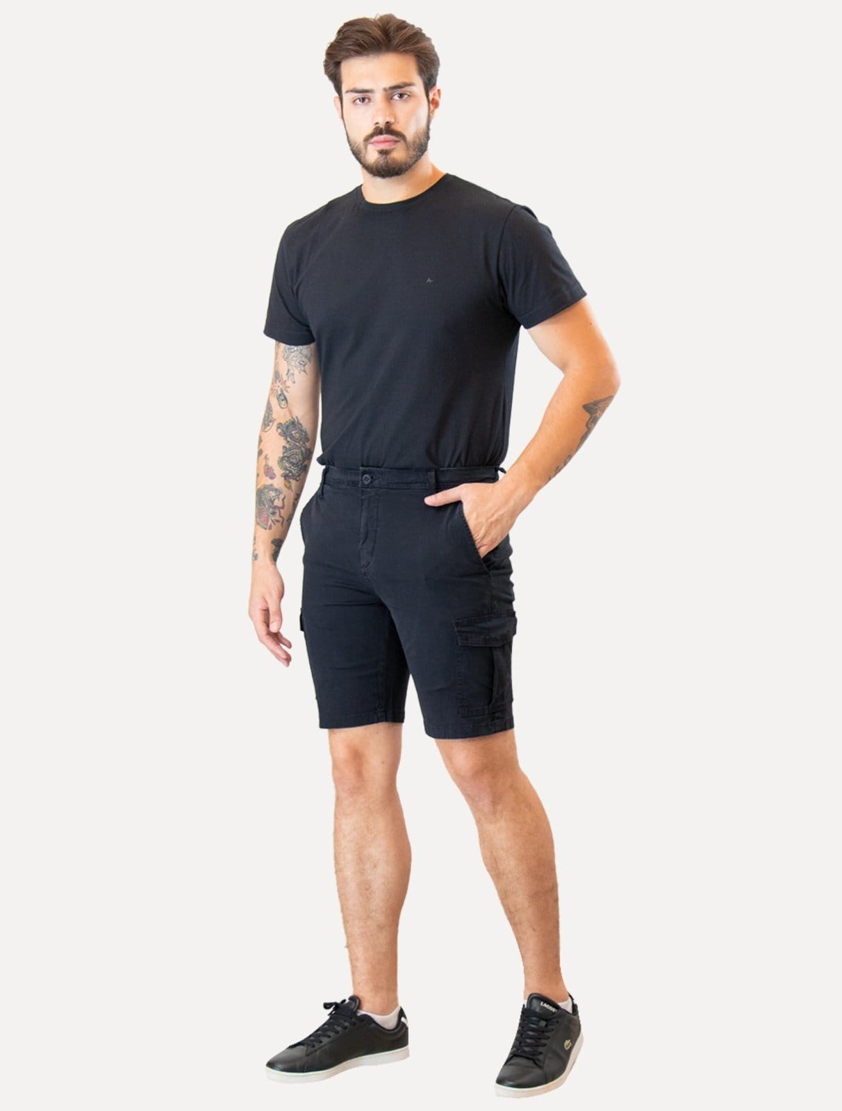 Vista 2 Bermuda Guess Masculina Cargo Sarja Escuro Guess azul