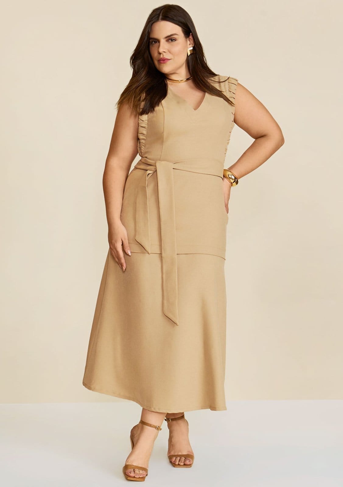 Vestido Maria Valentina Solto Decote V Sem Manga Midi