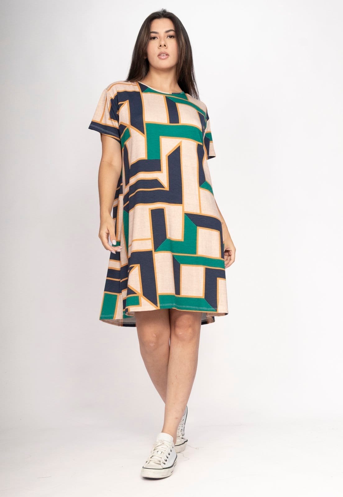 Vestido CabanaFree Amanayara Curto Malha Estampa Chapada de Areia