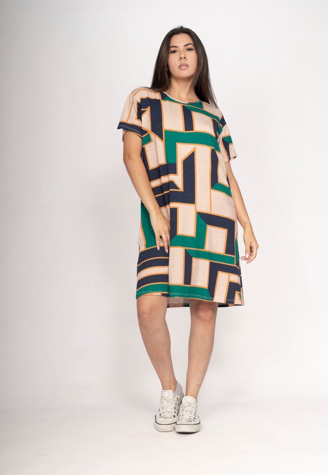 Vista 2 Vestido CabanaFree Amanayara Curto Malha Estampa Chapada de Areia Cabanafree estampado