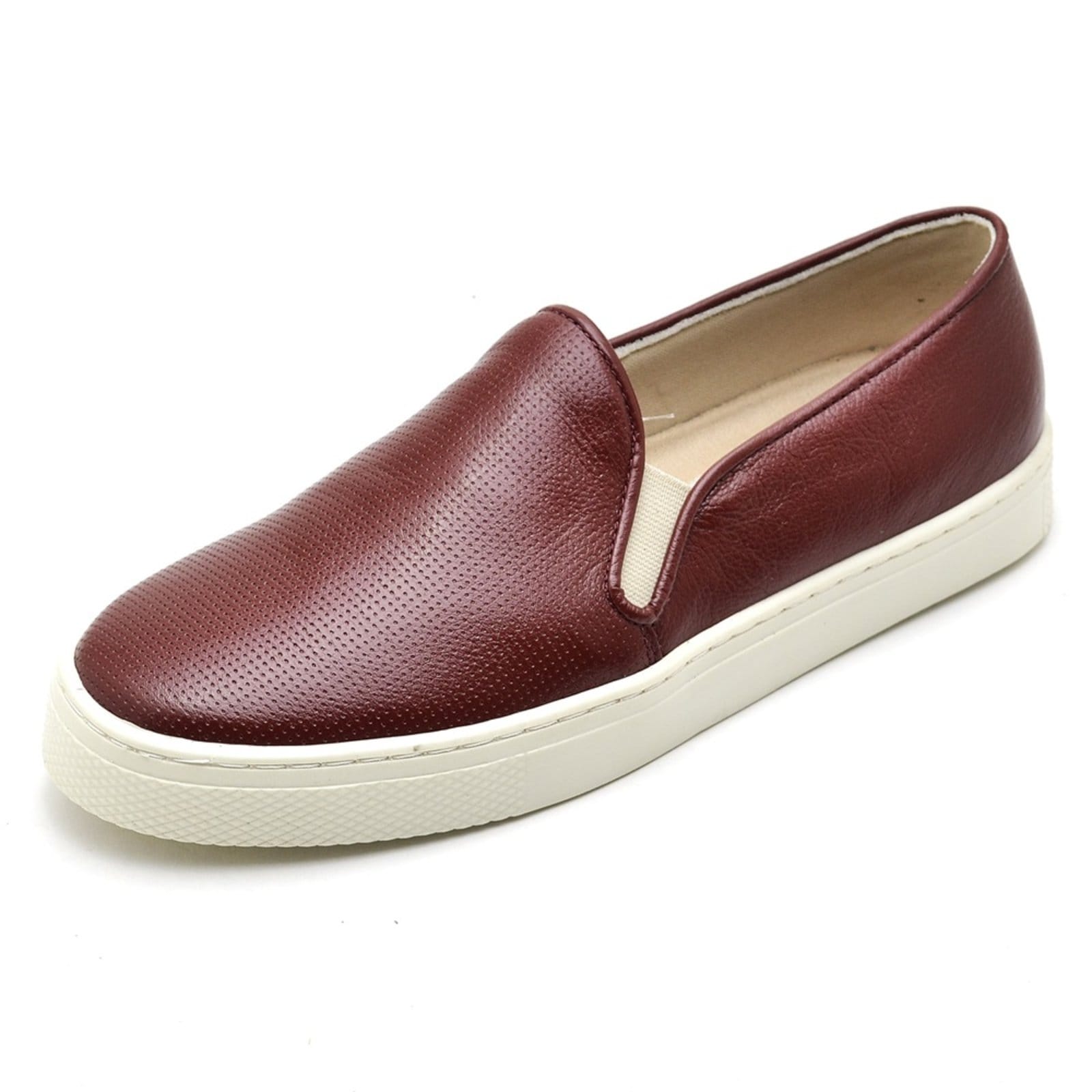 Tênis Slip on Casual Iate Em Couro Detalhe Estampa diamante - Jabuticaba