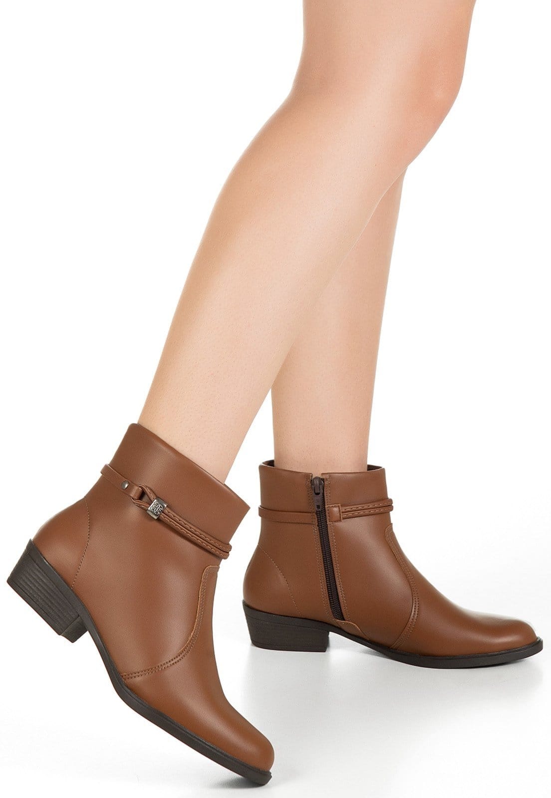 Vista 2 Bota Feminina Bico Redondo Gigil Salto Baixo Zíper Gigil caramelo/castanho/marrom