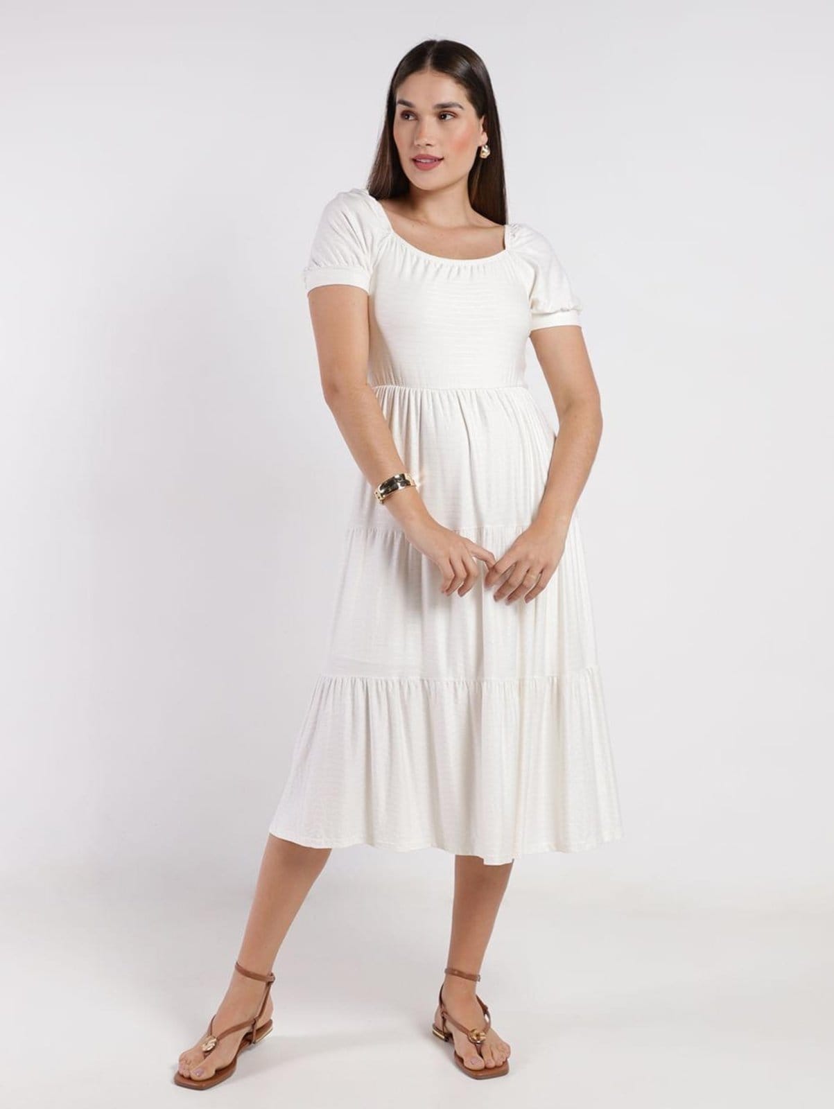 Vista principal Vestido Midi Autentique Feminino OFF WHITE Autentique off-white white