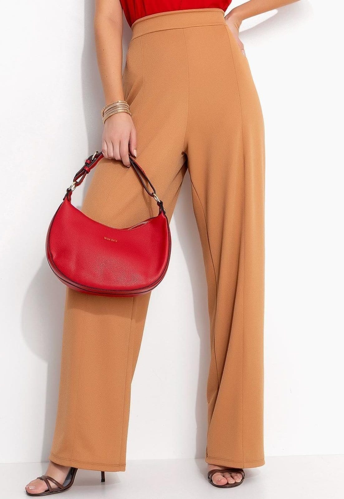 Calça Em Malha Crepe Bege