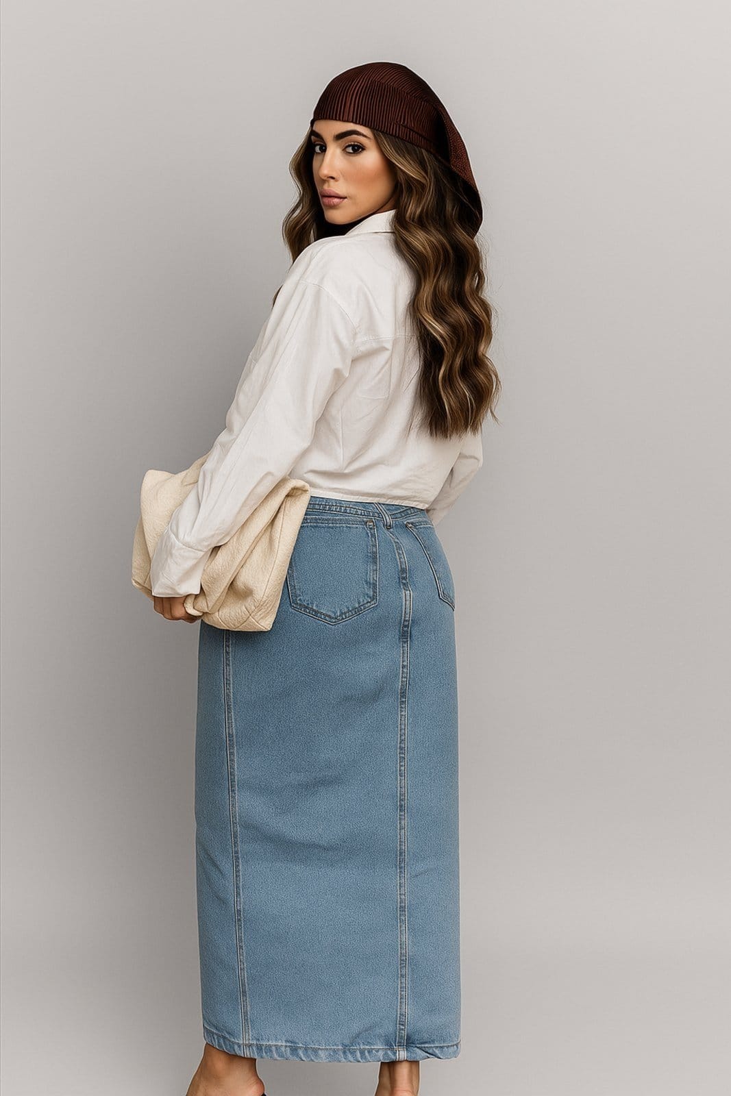 Vista 2 Saia Jeans D Bell Outlet Fahion Midi Clara D BELL OUTLET FASHION azul