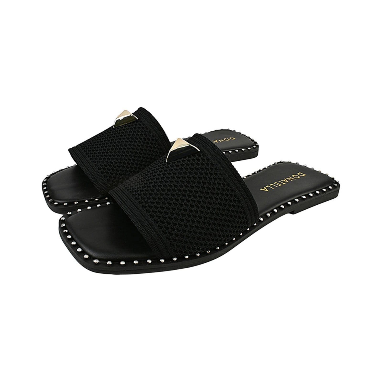 Rasteira Feminina Chinelo Rasteirinha Bico Quadrado Donatella Shoes Tecido Juta Macia Pingente Metálico