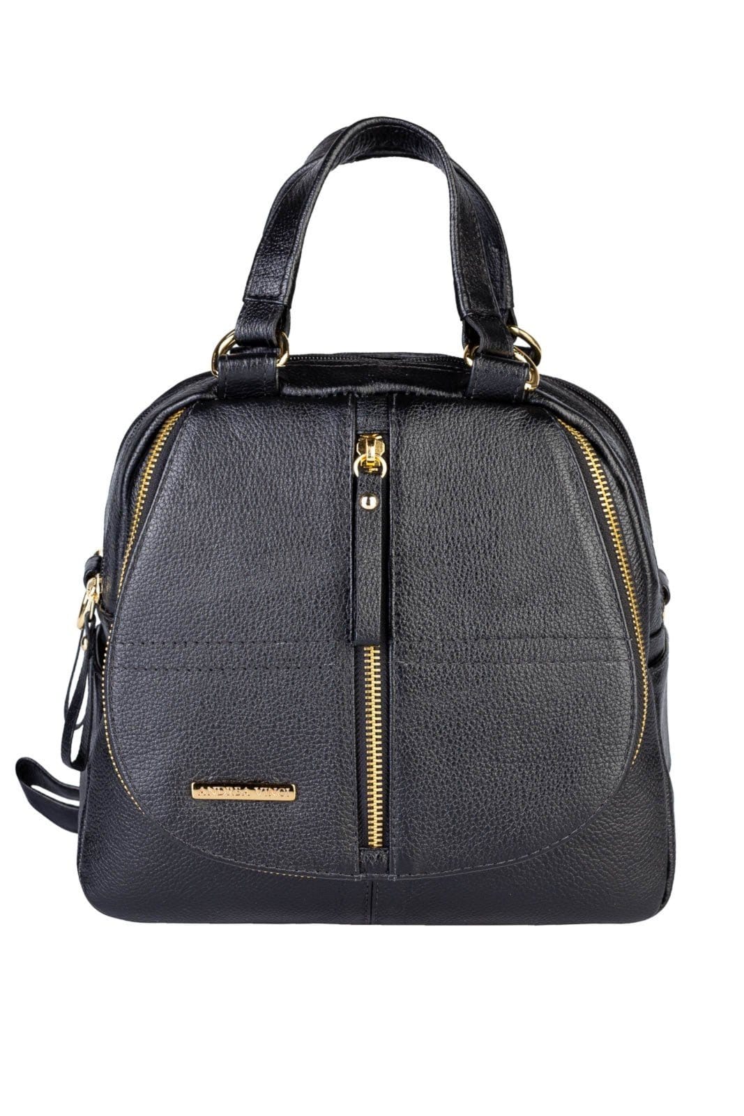 Bolsa Andrea Vinci mochila de couro liso 3 em 1 Marina - Preta