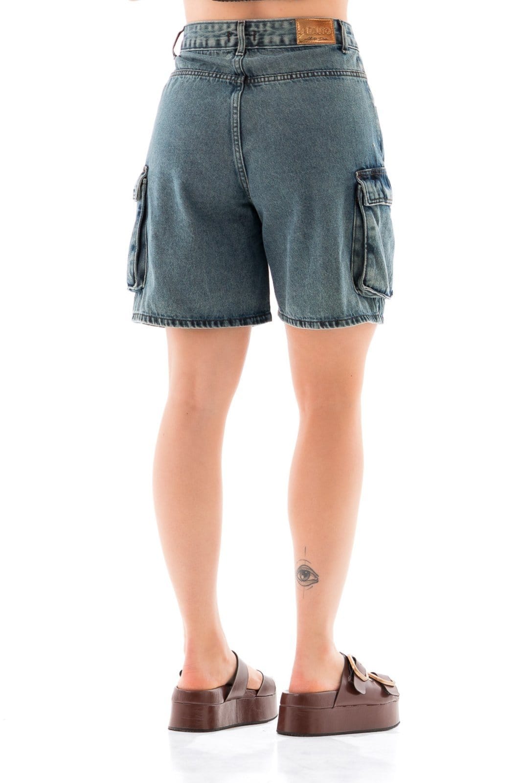 Vista 2 Bermuda Jeans Feminina Arauto Mom Cargo Brown ARAUTO JEANS azul/jeans brown