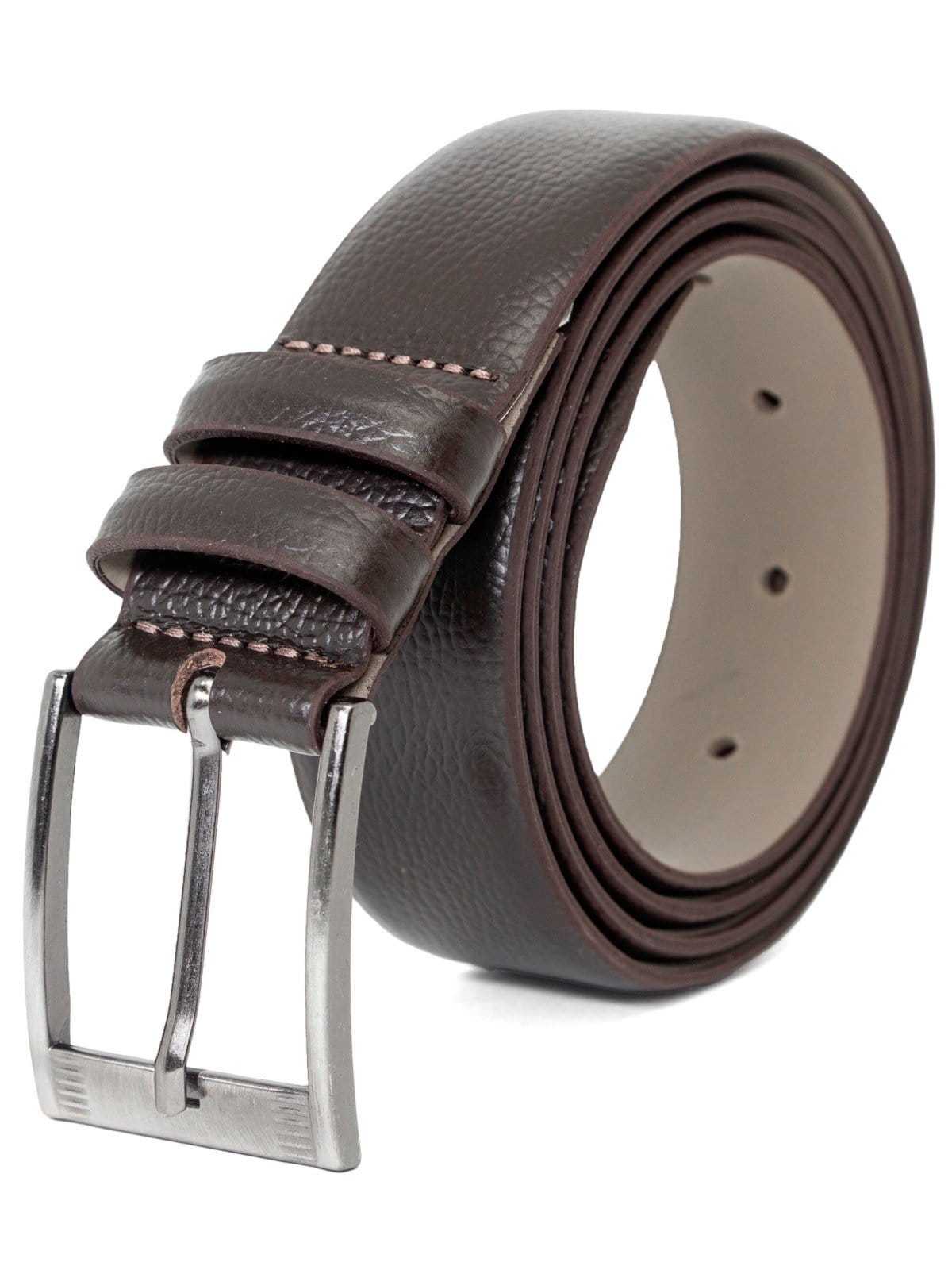 Cinto Masculino Fasolo Estreito Social Couro Floater Confortável Café Fivela Prata