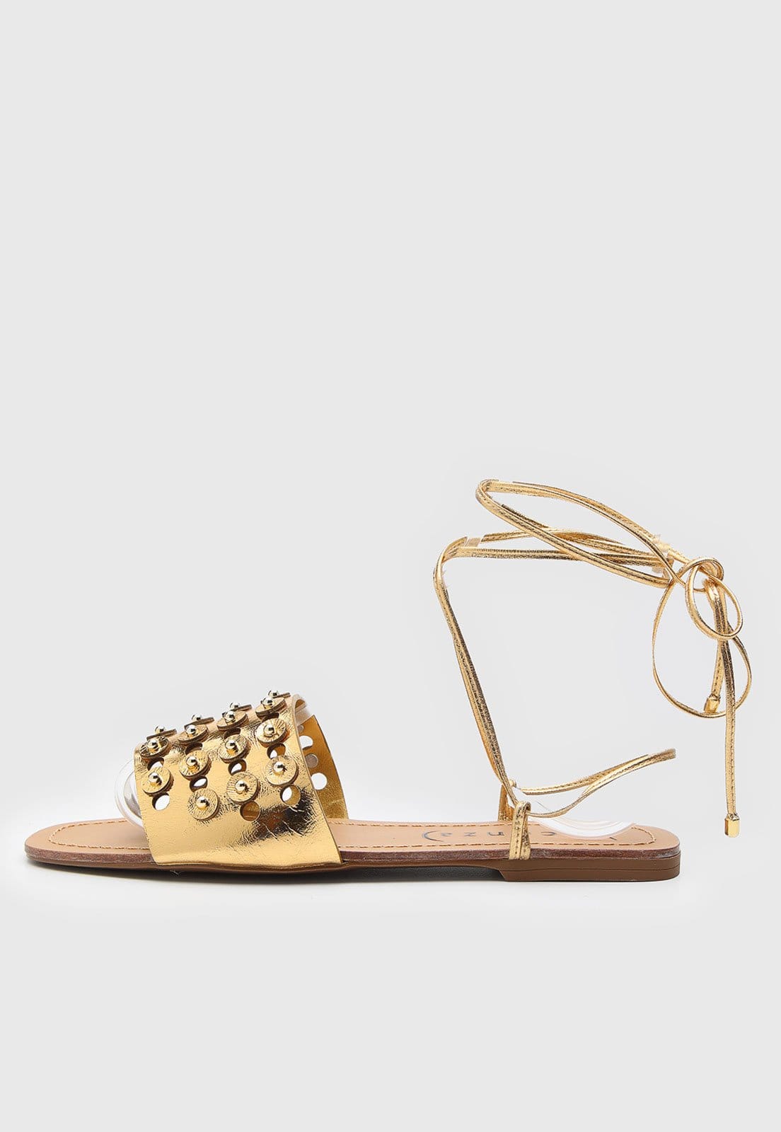 Rasteira Feminina Vicenza Metalizada Tachas Dourada