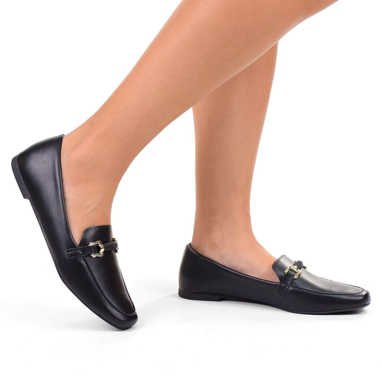 Vista 2 Sapato Feminino Mocassim CM Calçados Bico Quadrado Confort Sapatilha Social Monte Shoes preto