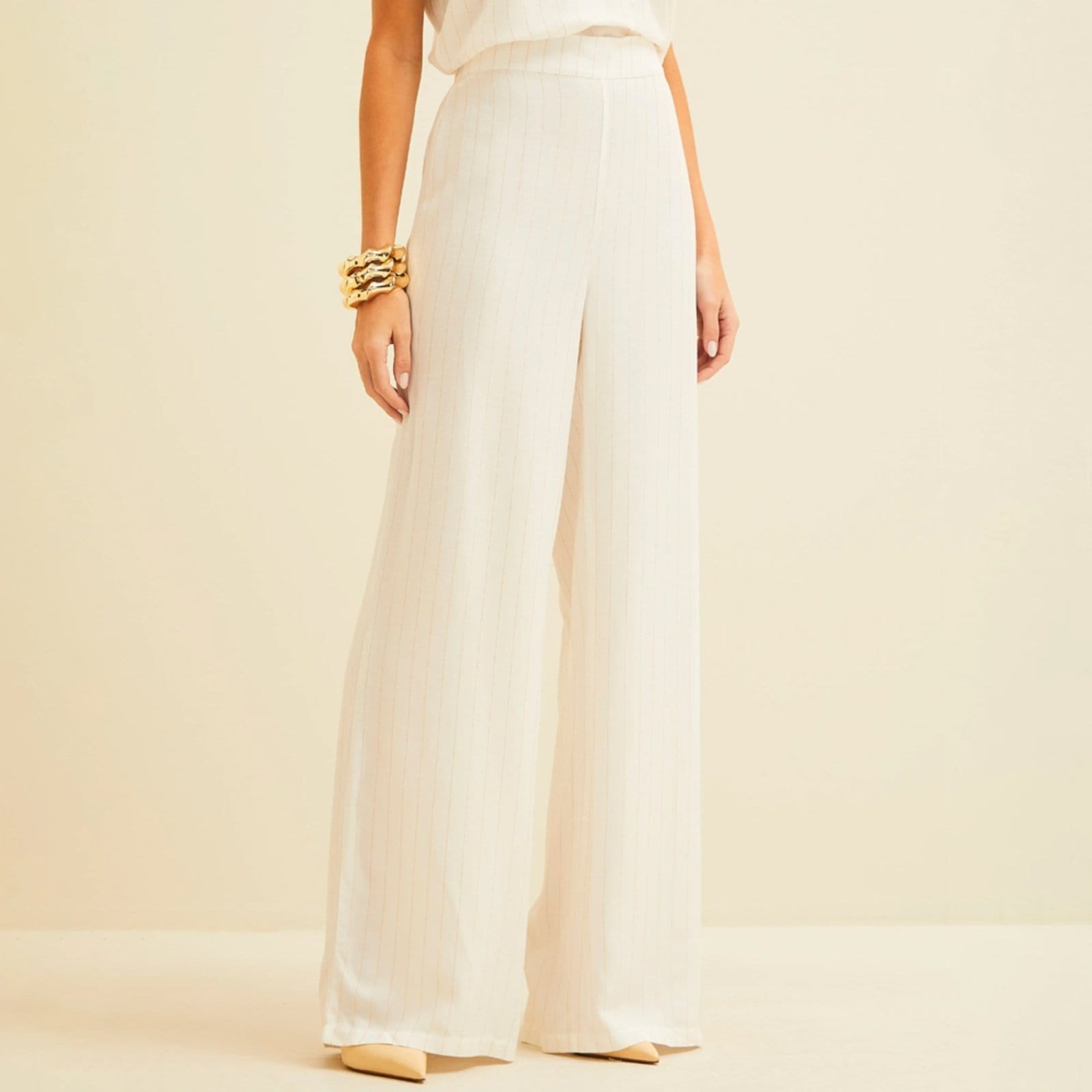 Calça Forum Listrada Metalizada Ve26 Off White Feminino