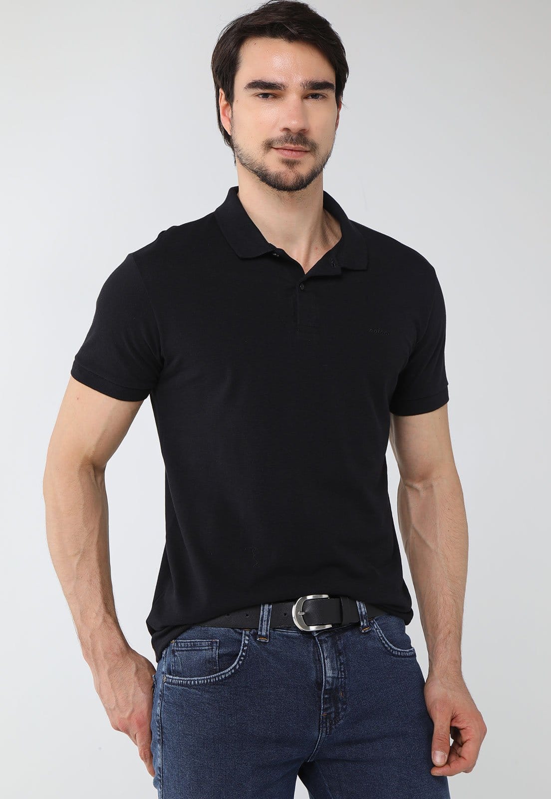 Polo Masculina Colcci Logo Bordado Preta