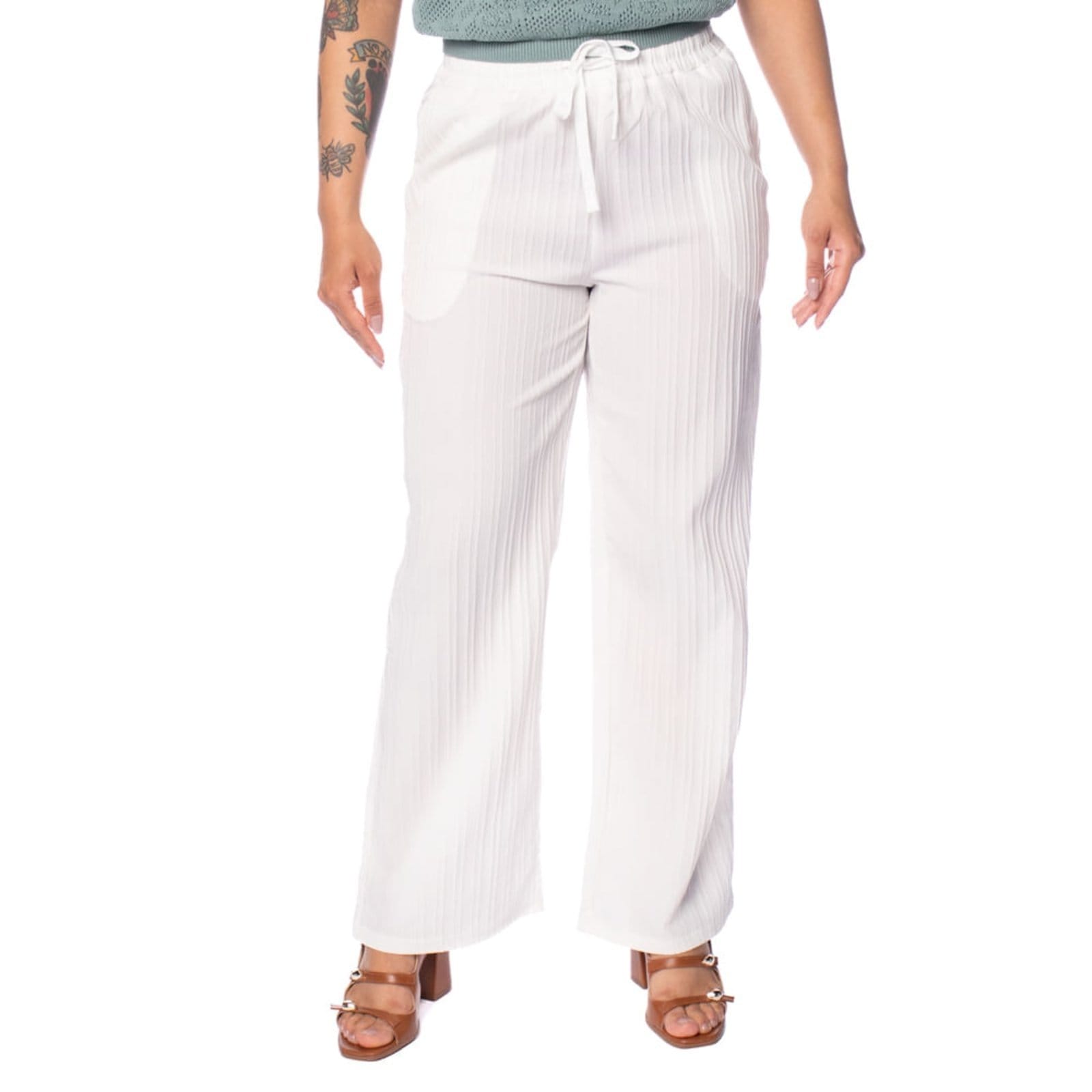 Calça Feminina Facinelli Reta Texturizada Branca