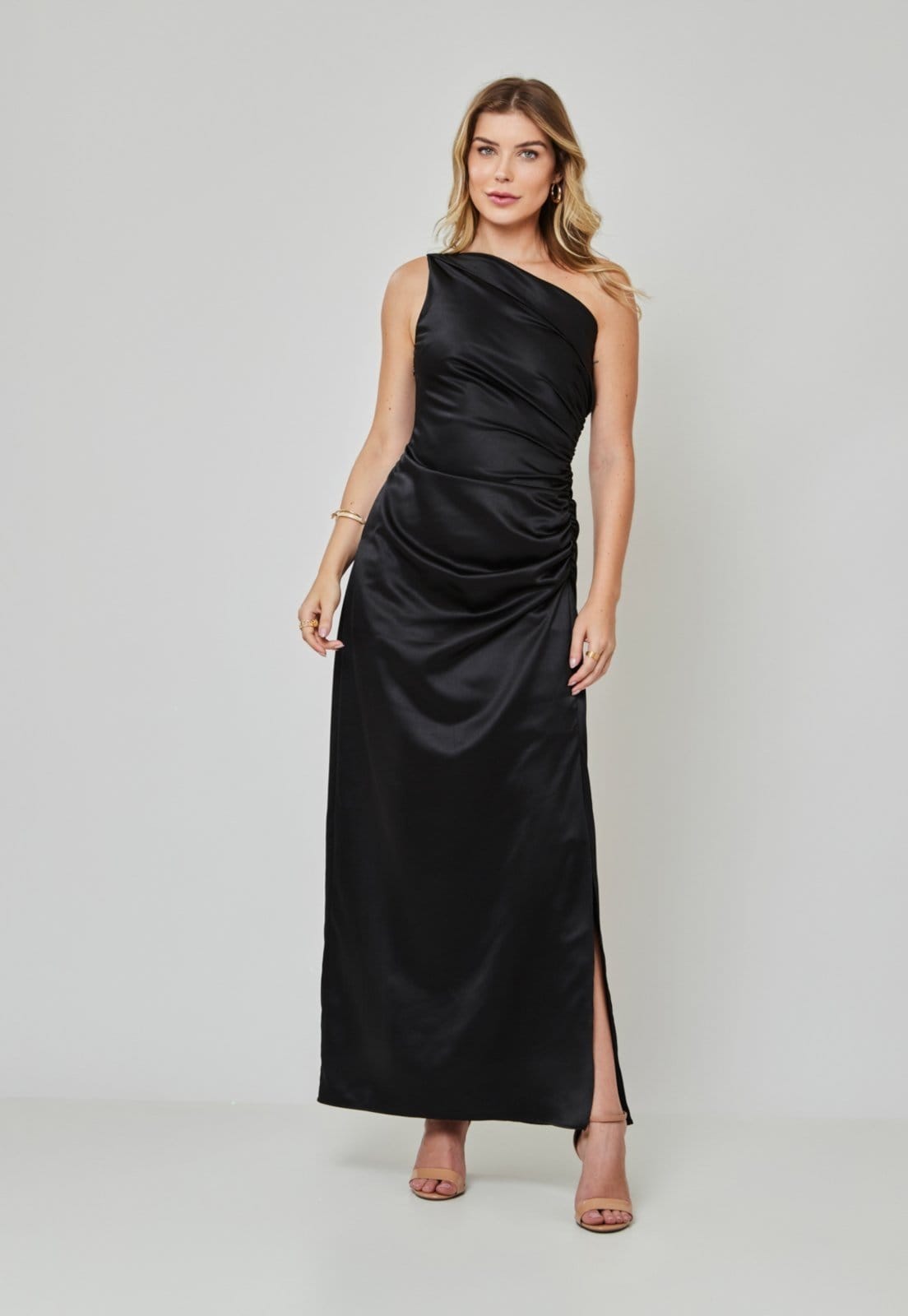 Vestido Festa Cetim Longo Liso Miss Joy 7471 Feminino