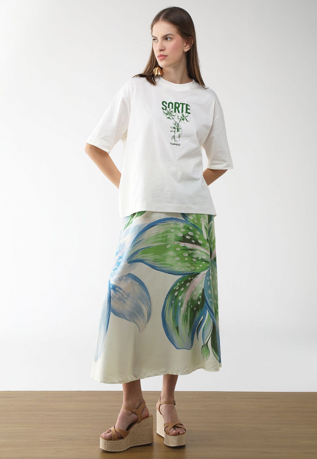 Vista 2 Saia Feminina FARM Estampa Floral Off-White FARM off-white white