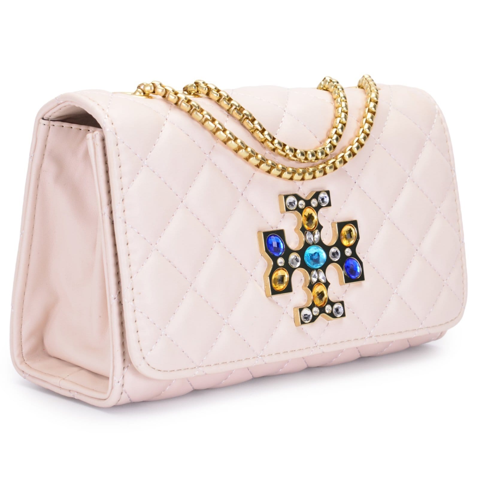 Bolsa Transversal Feminina Clutch Media Pedraria Bordada Elegante Marfim