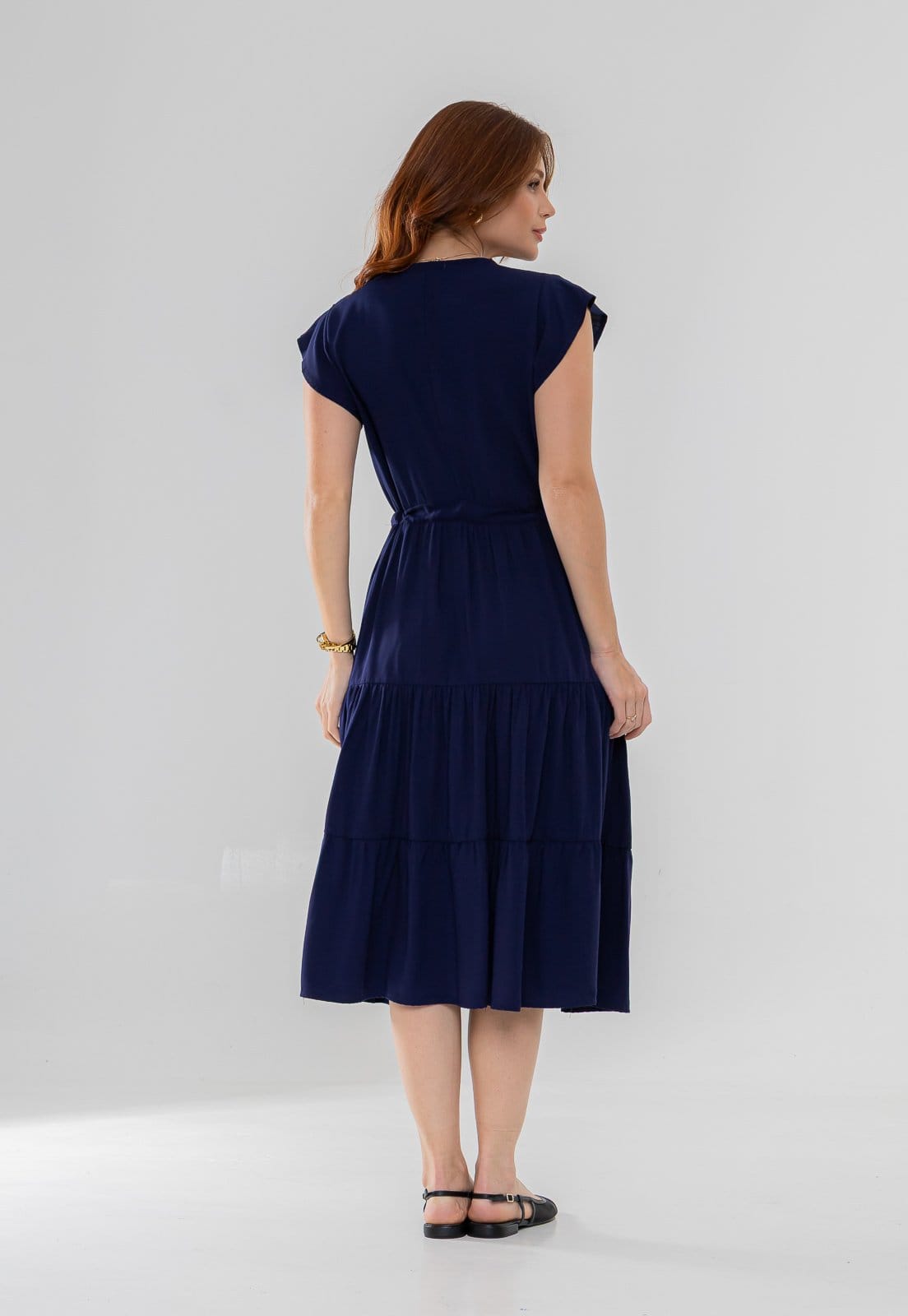 Vista 2 Vestido Aura Alice Viscolinho Liso Marinho Aura azul marinho