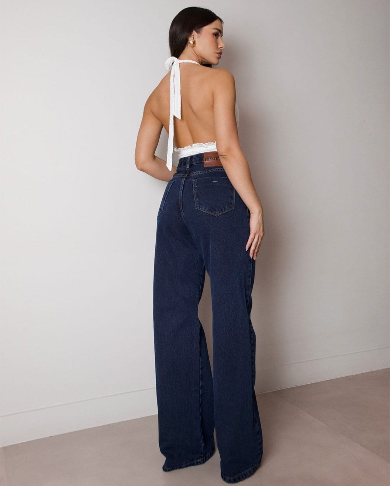 Vista 2 Calça Jeans Wide Leg Feminina Cintura Alta Básica Algodão 29000 Black Blue Consciência jeans black