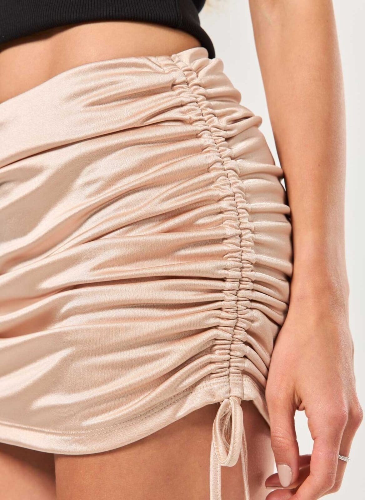 Vista 2 Mini Saia Poliamida Cintilante Franzidos Youcom rosê